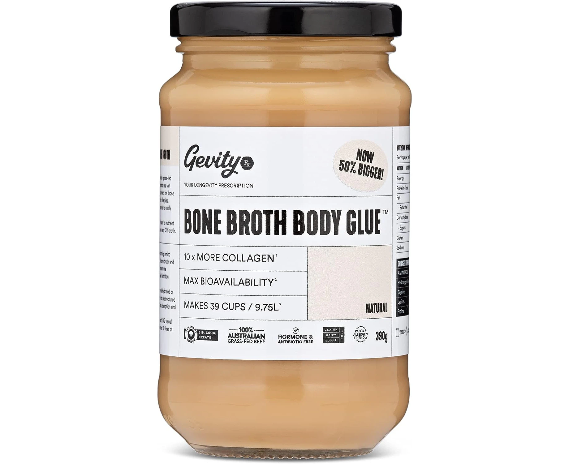 Gevity Rx Bone Broth Body Glue Concentrate - NATURAL (unflavoured) - NOW 50% BIGGER - 10x more Collagen* - The MOST Nutrient Dense - 39 servings - High Abs