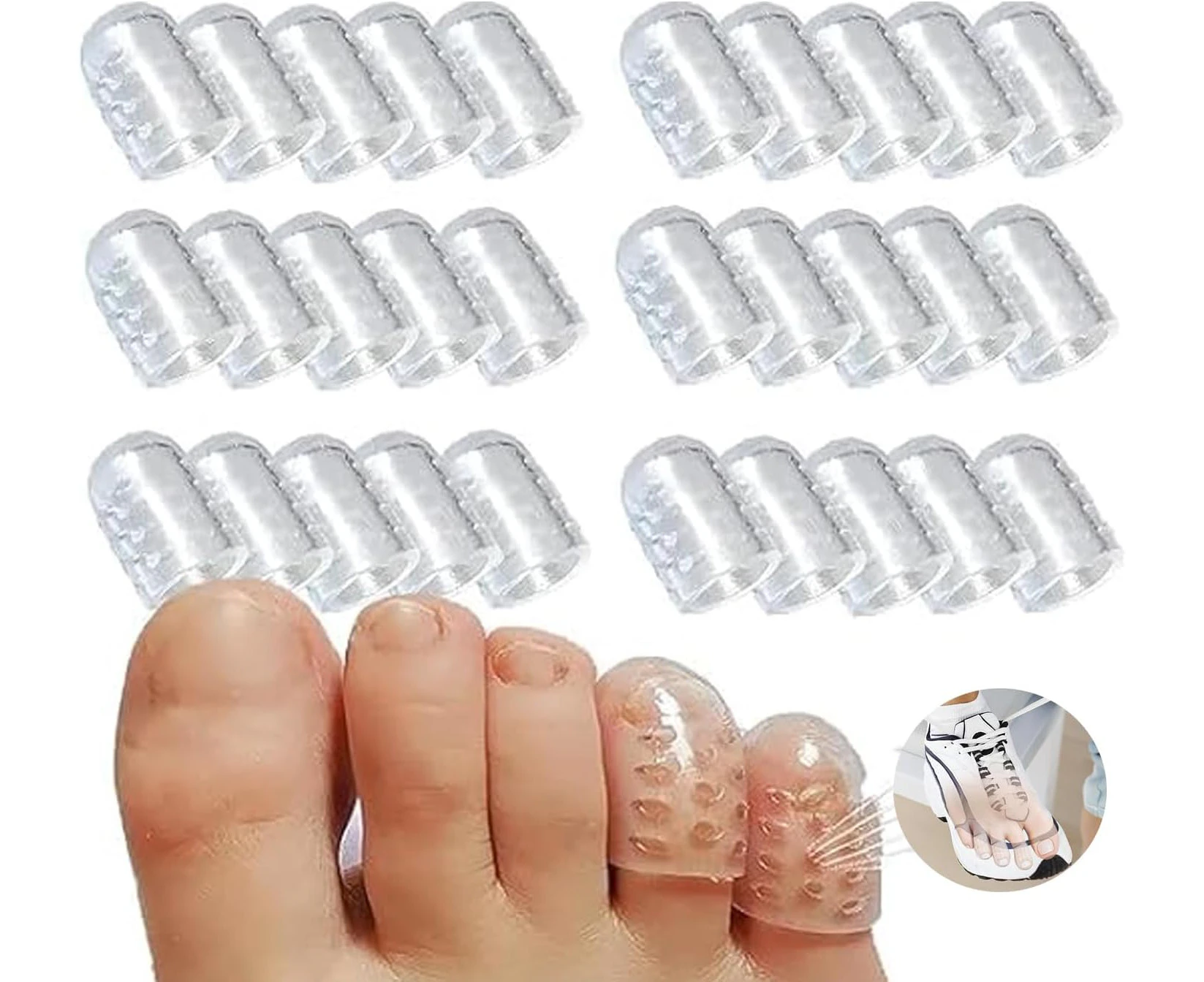 15Pairs Toe Sleeves Toe Protectors,Breathable Translucent Silicone Toe Cover,Protect Toe from Rubbing,Ingrown Toenails, Corns,Blisters,Hammer Toes and Othe