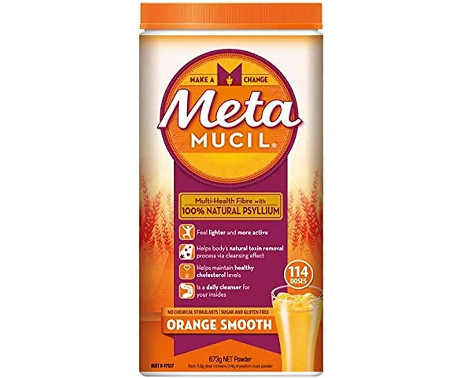 Metamucil Sugar Free Fiber Supplement, Orange Smooth 673 g (Pack of 2)