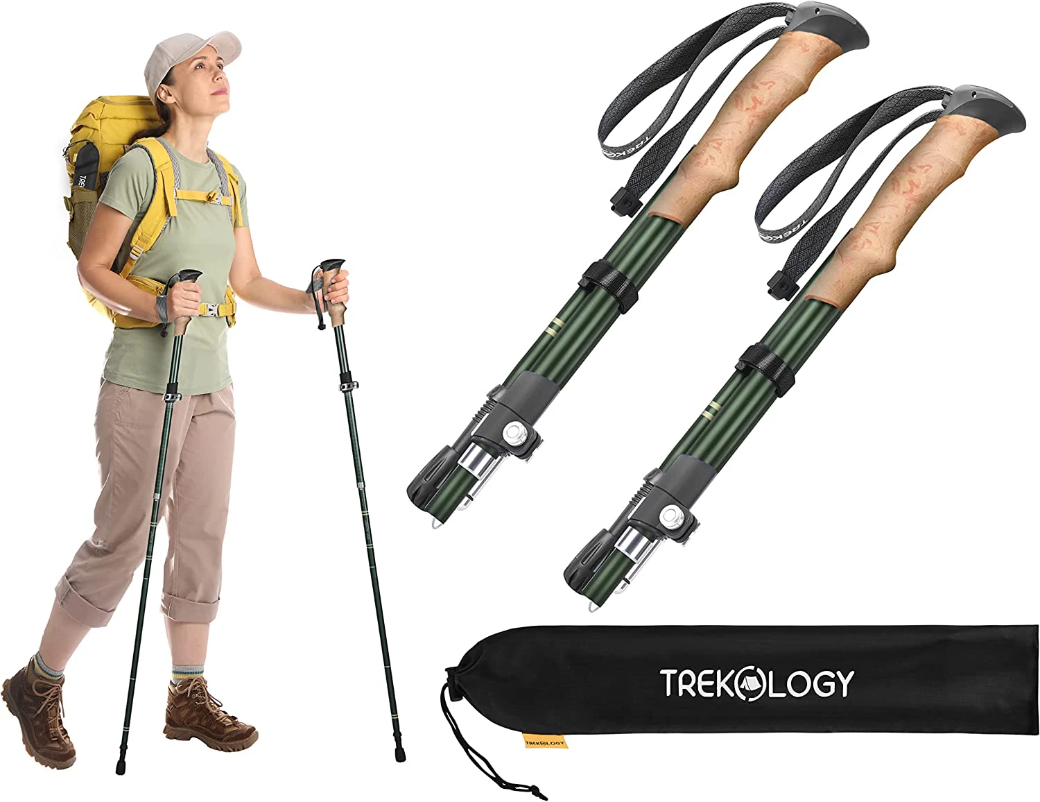 TREKOLOGY Hiking Poles, Trekking Poles TREKZ SE, 2pc Walking Stick, for Collapsible Lightweight Women Men Nordic Seniors Sticks Travel