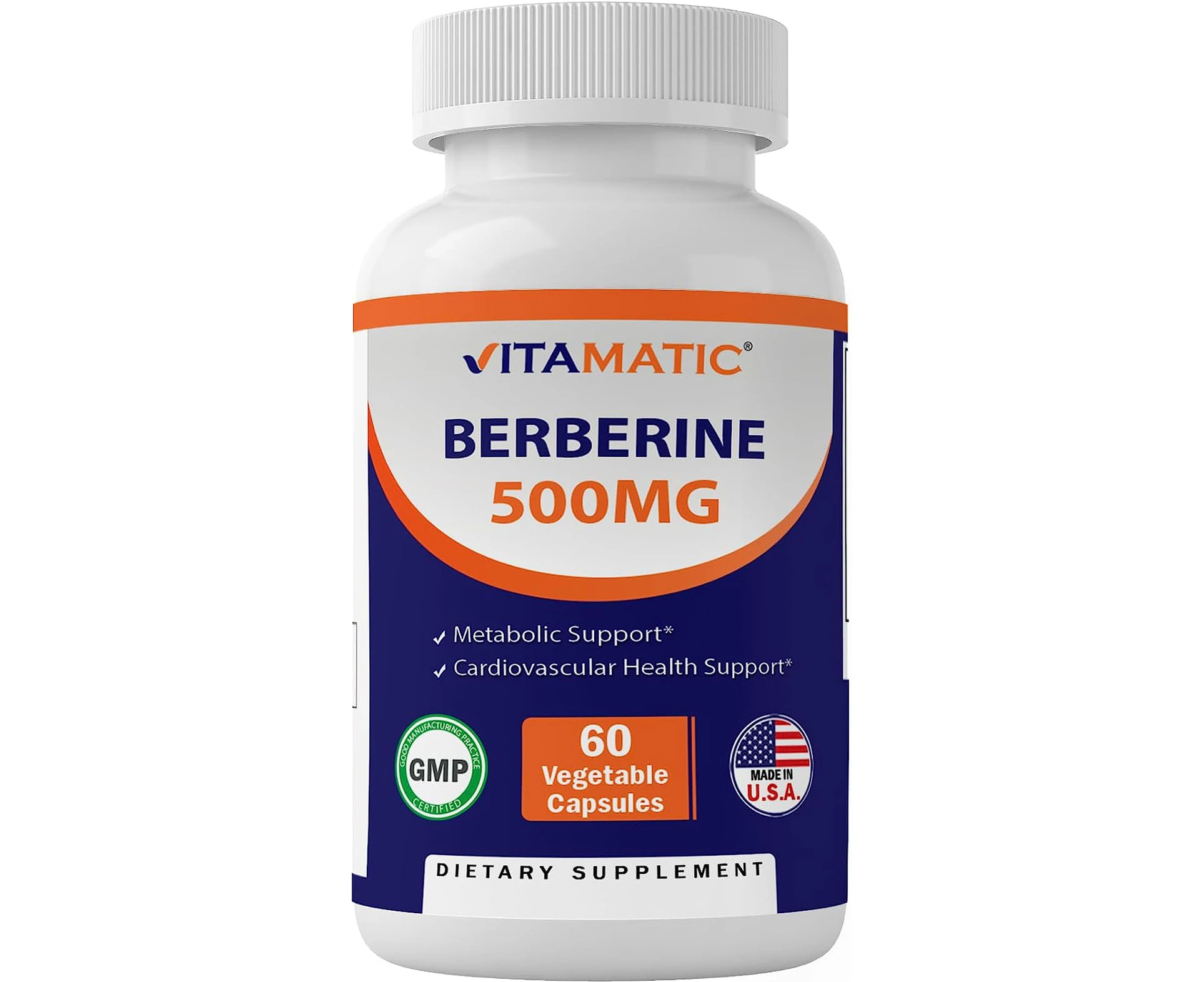 Vitamatic Berberine Supplement 500mg - 60 Vegetable Capsules - Made in The USA - Gluten Free - Non-GMO (1 Bottle)