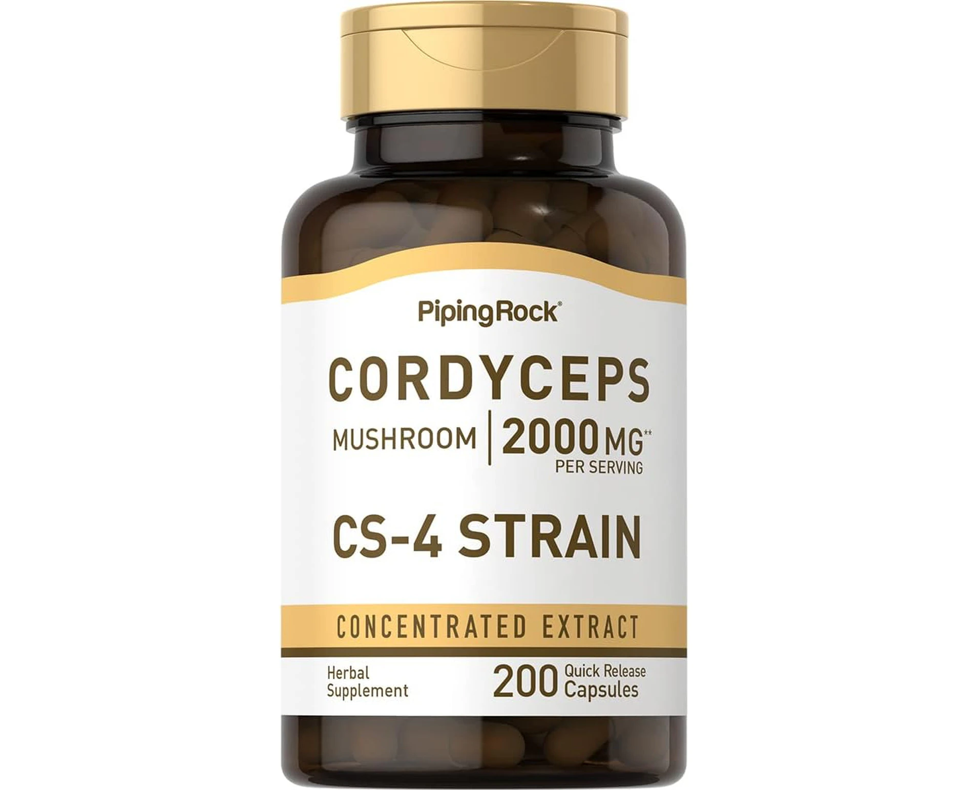 Cordyceps Mushroom 2000 mg (per Serving) | 200 Quick Release Capsules | Non-GMO, Gluten Free | by Piping Rock