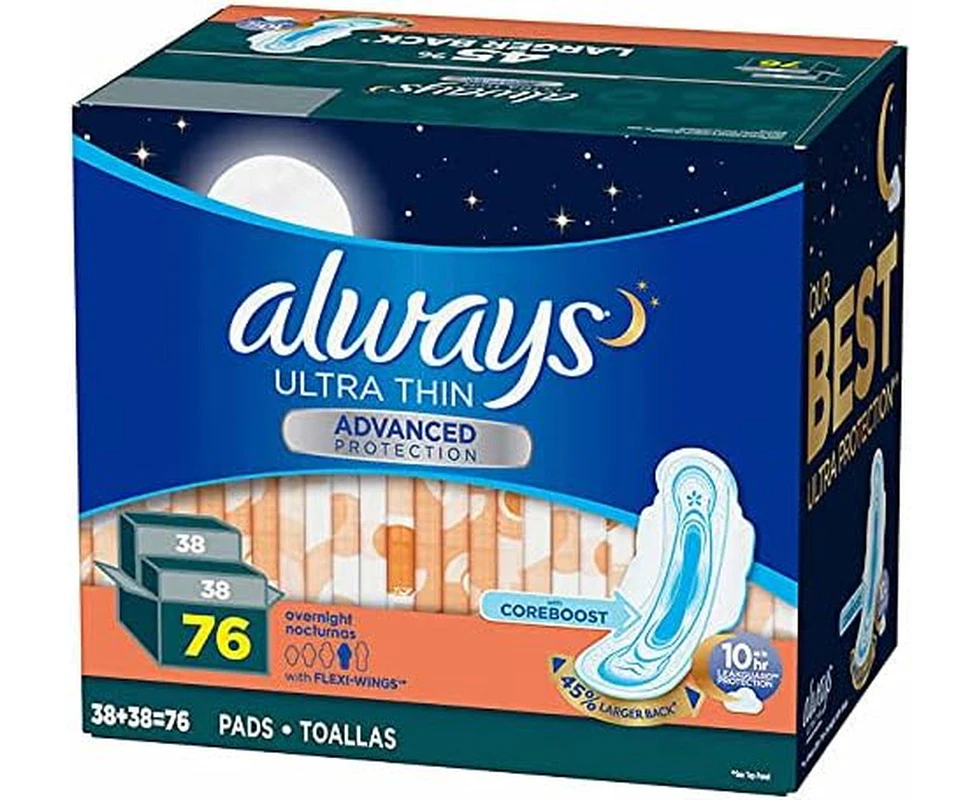 Always Ultra Panty Liners Thin Advanced with Flexi Wings with Coreboost 10 Hours Leak Protection Larger Back 76 Count