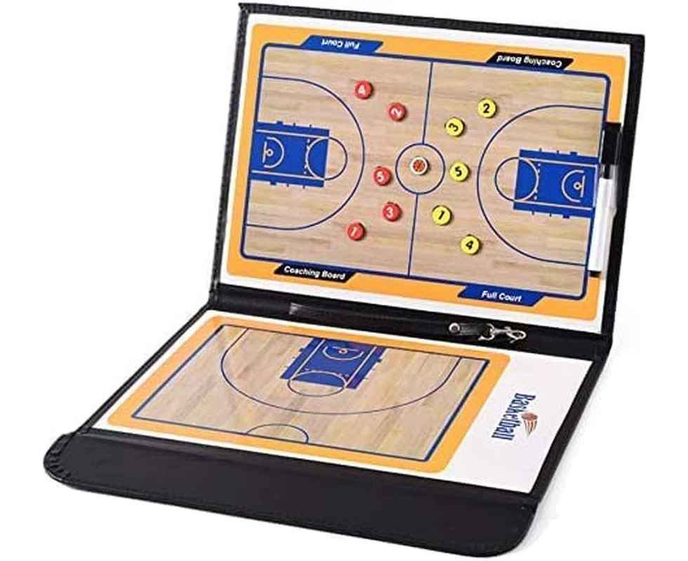 Basketball Coaching Board - Foldable Basketball Coaching Board Magnetic Number Pieces & Marker Pen Color Full Court Half Court Strategy Board Training Dril