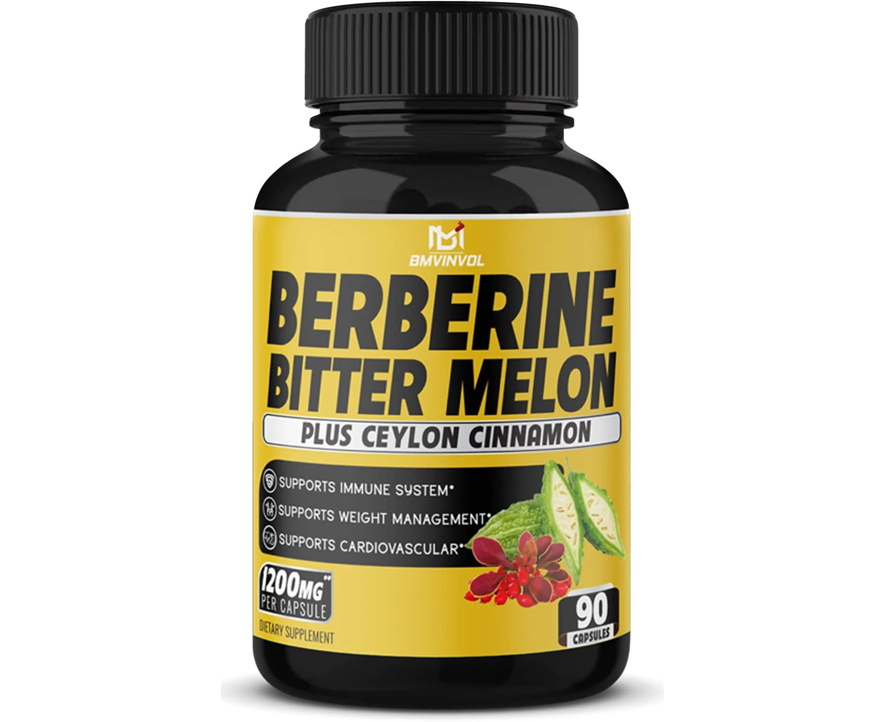 Berberine HCl Supplement 1200mg with Ceylon Cinnamon, Bitter Melon, Gymnema Sylvestre Extract - Supports Immune System