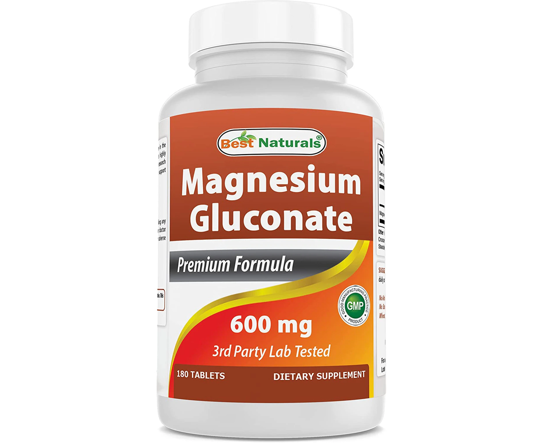 Best Naturals Magnesium Gluconate (35 mg Elemental Magnesium from 600mg of Magnesium Gluconate) 180 Tablets