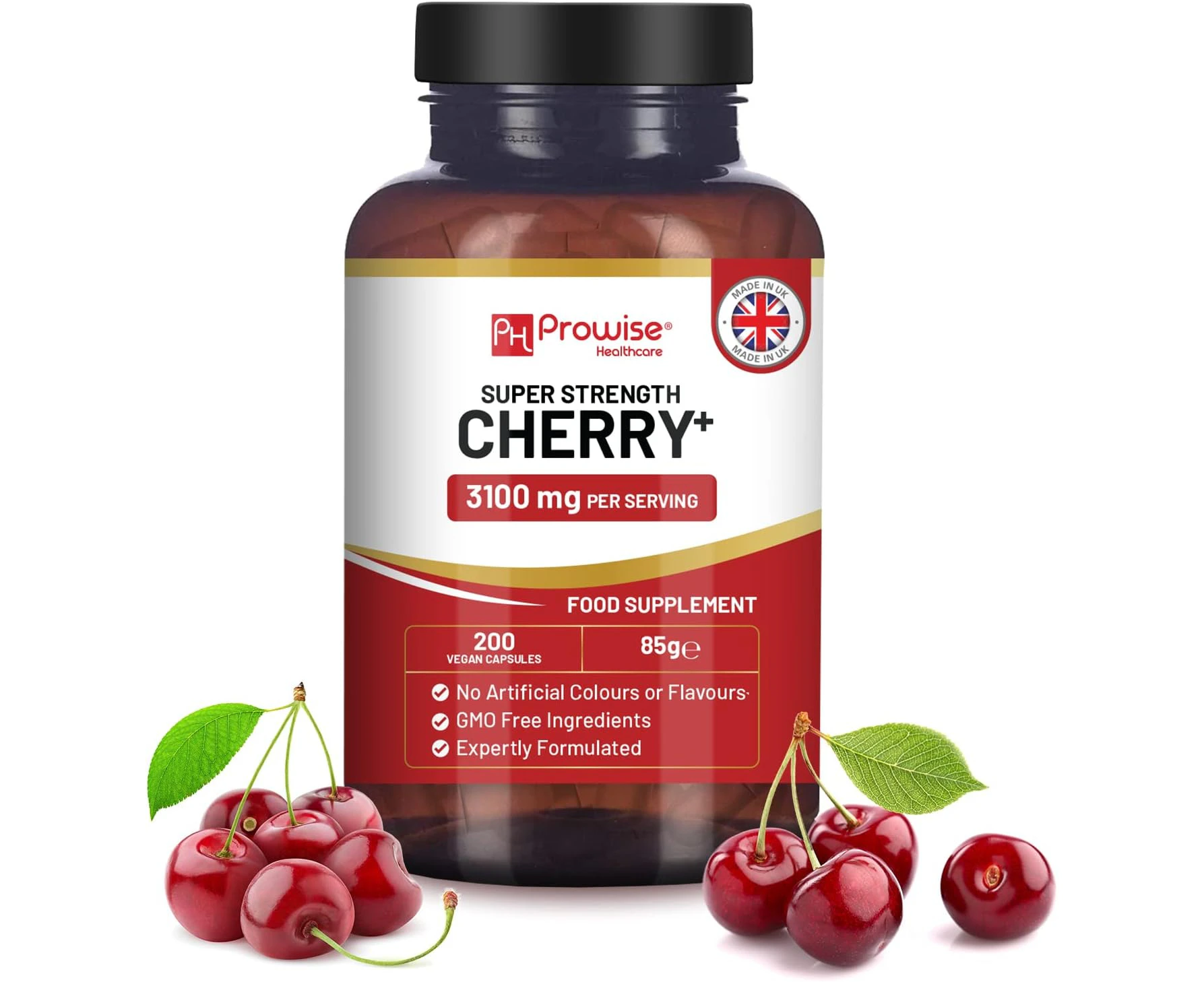 Montmorency Cherry 6400mg - 200 Tart Cherry Capsules - Natural Tart Cherry Extract Supplement for Men & Women – Super Strength, Gluten Free, Vegan and GMO