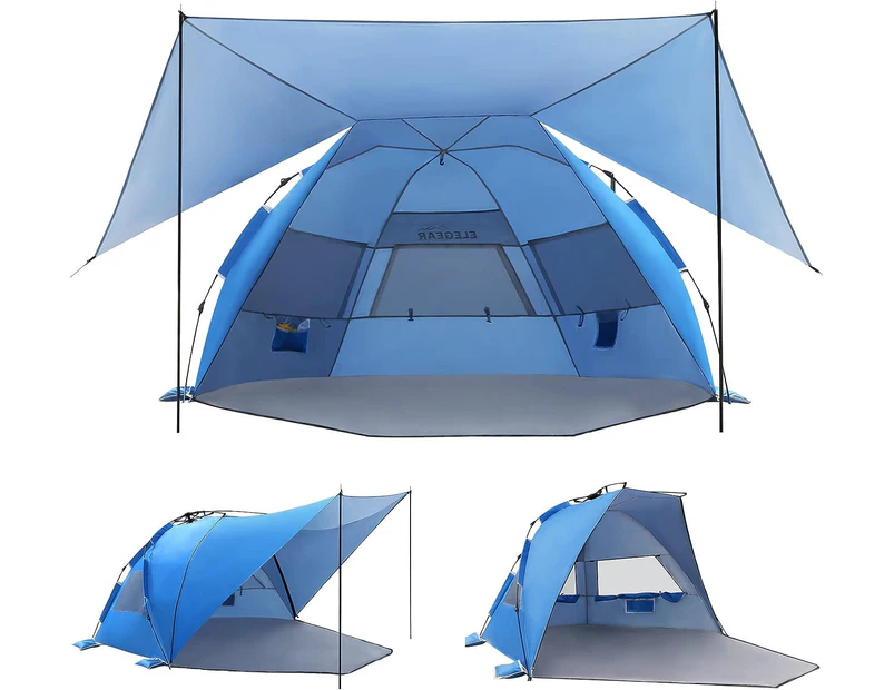 Elegear Beach Tent with 360° Removable Canopy, 4-6 Person Pop Up Sun Shade Shelter, UPF 50+ Automated Installation Double Silver Coating Portable Lightweig