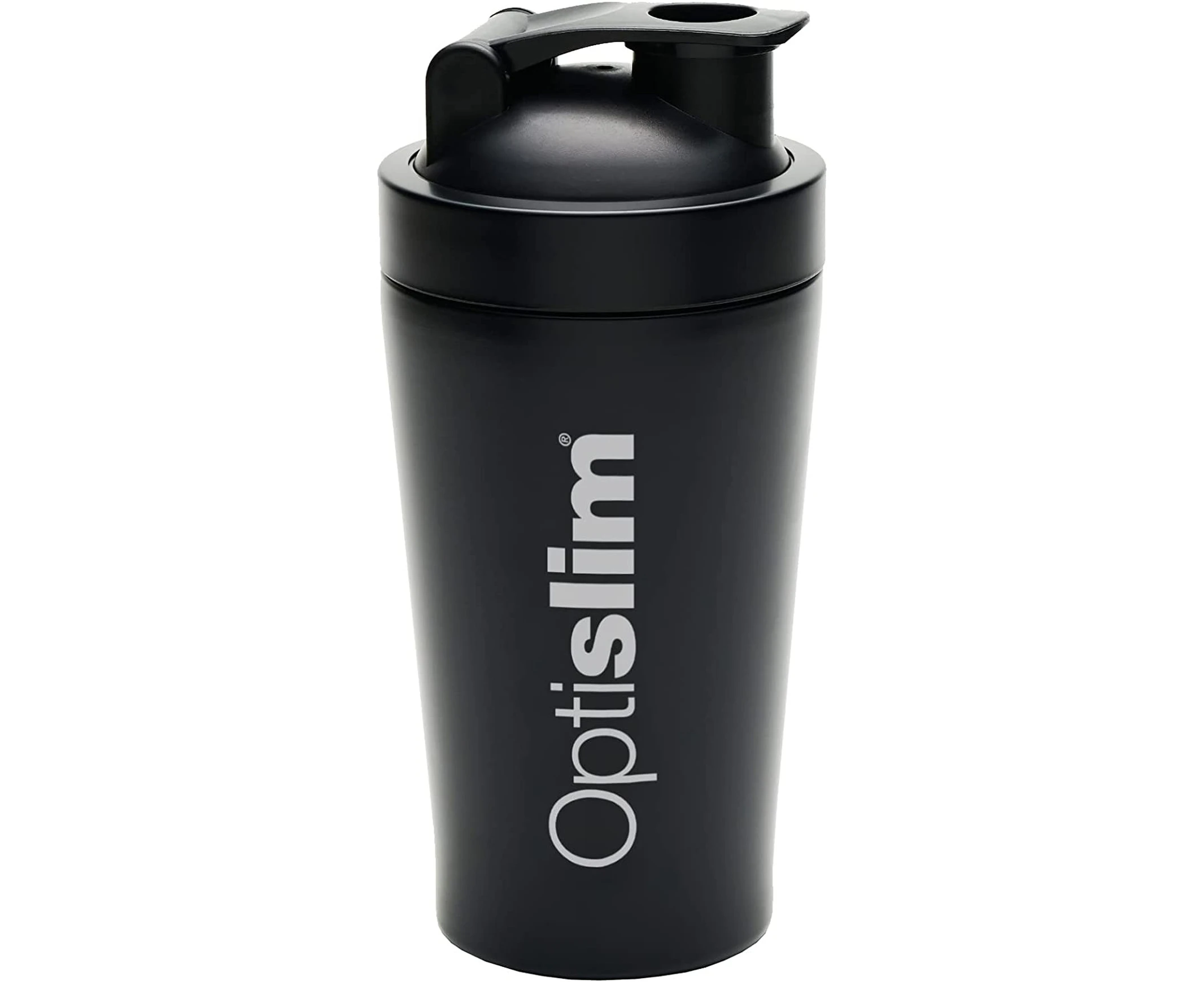 Optislim PREMIUM Shaker Bottle - Stainless Steel Protein Shaker Bottle with Matte Black Finish - Keep Shakes Cooler for Longer - Spill-Proof, Odour & Stain