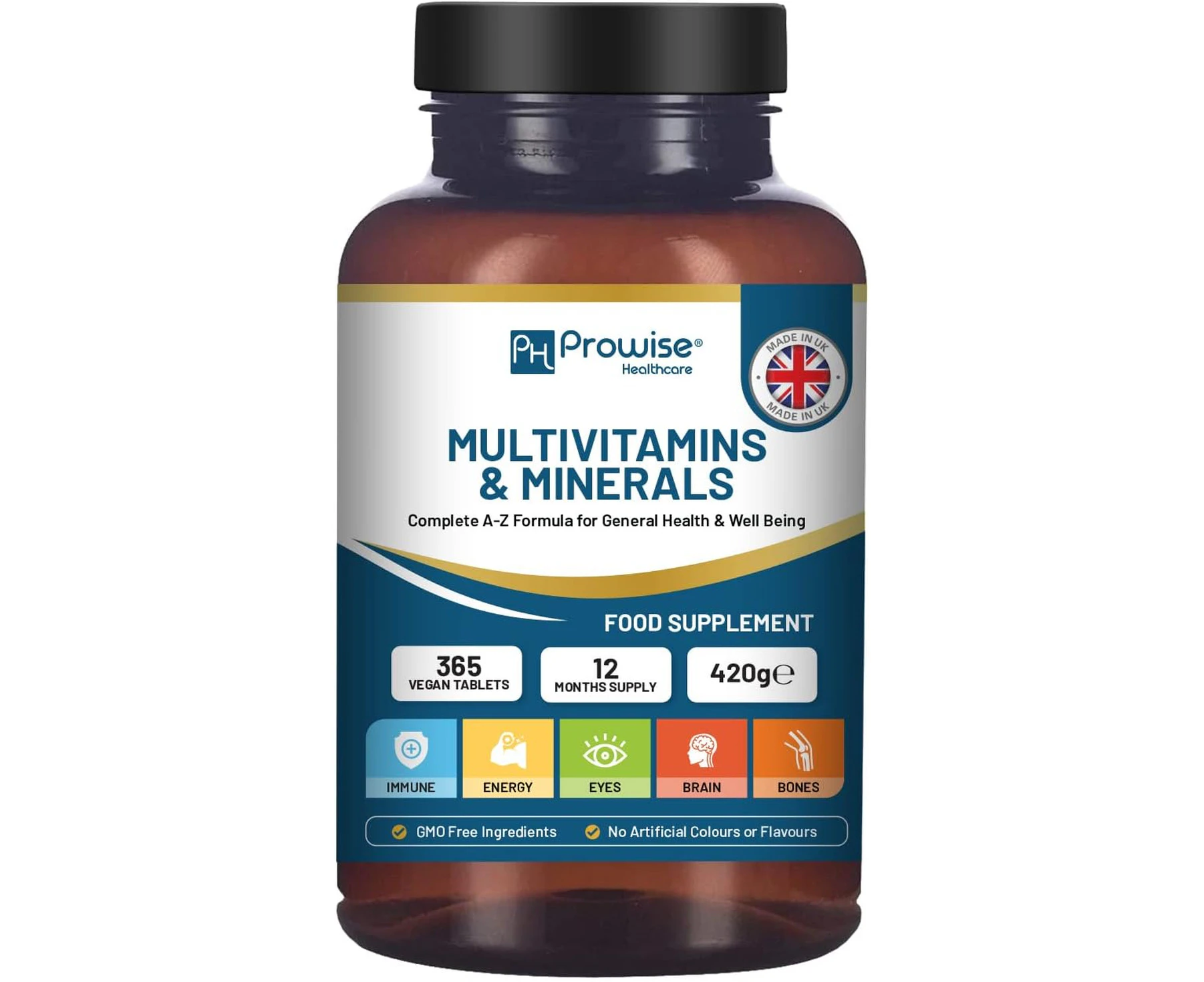 A-Z Multivitamins & Minerals I 365 Vegan Tablets (1 Year Supply) I 26 Essential Active Vitamins, Minerals & Micronutrients for Men and Women I Made in The