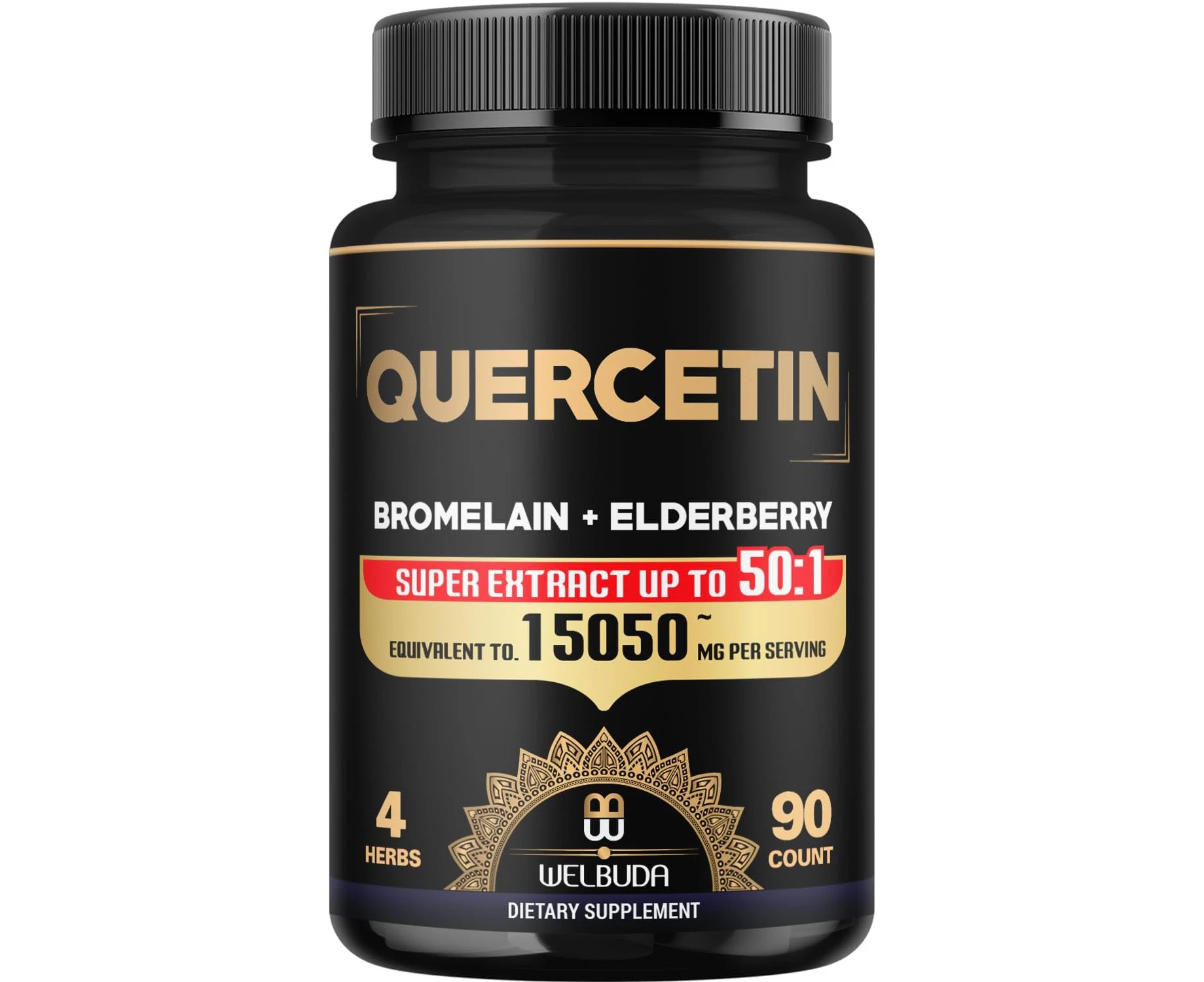 Quercetin Supplements 15050Mg - Extract Premium Herbs with Bromelain, Elderberry & Black Pepper - Support Body Balance, Immune System & Overall Health - 90