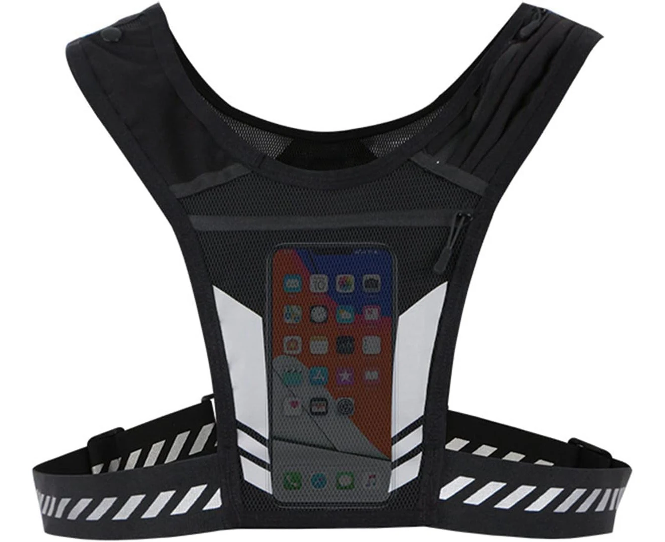 WEZCHUGHAOL Reflective Vest with Chest Phone Holder, Running Vest, Workout Gear with Key Pouch for Men/Women Training Cycling Walking, Adjustable Waistband