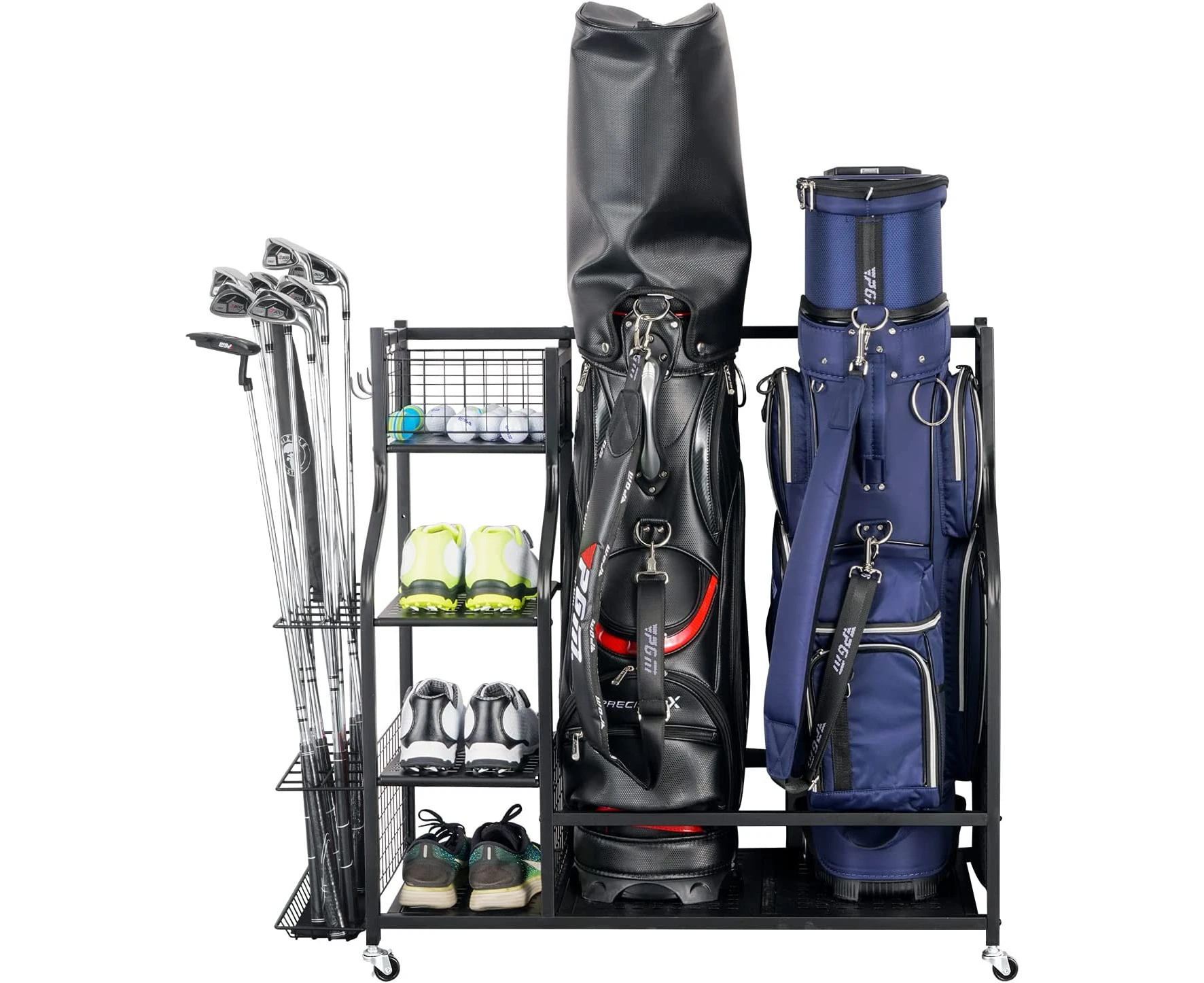 Mythinglogic Golf Storage Garage Organizer,Golf Bag Storage Stand and Other Golfing Equipment Rack & 4 Removable Hooks, Extra Large Design for Golf Clubs A