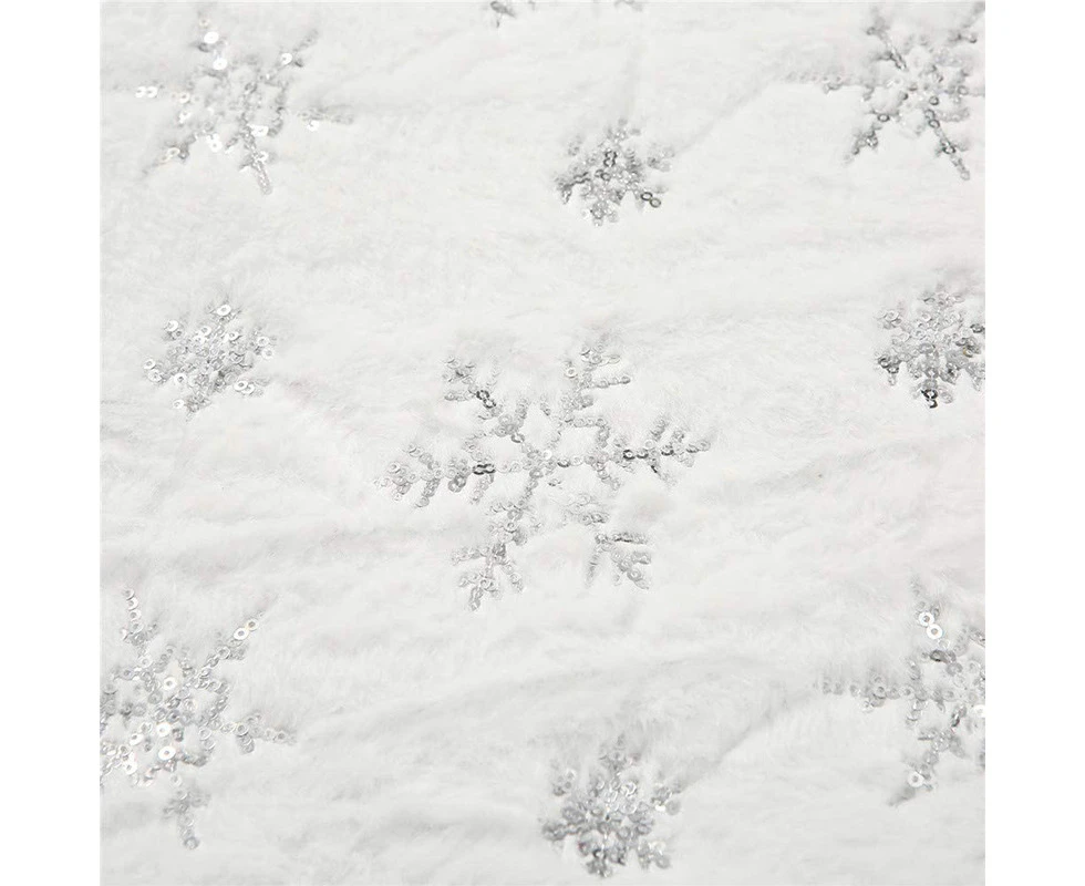 Style Christmas Style Table Runner White Plush Table Runner Restaurant Family Table Decoration Cloth,White Background, Silver Sequins, Snowflakes