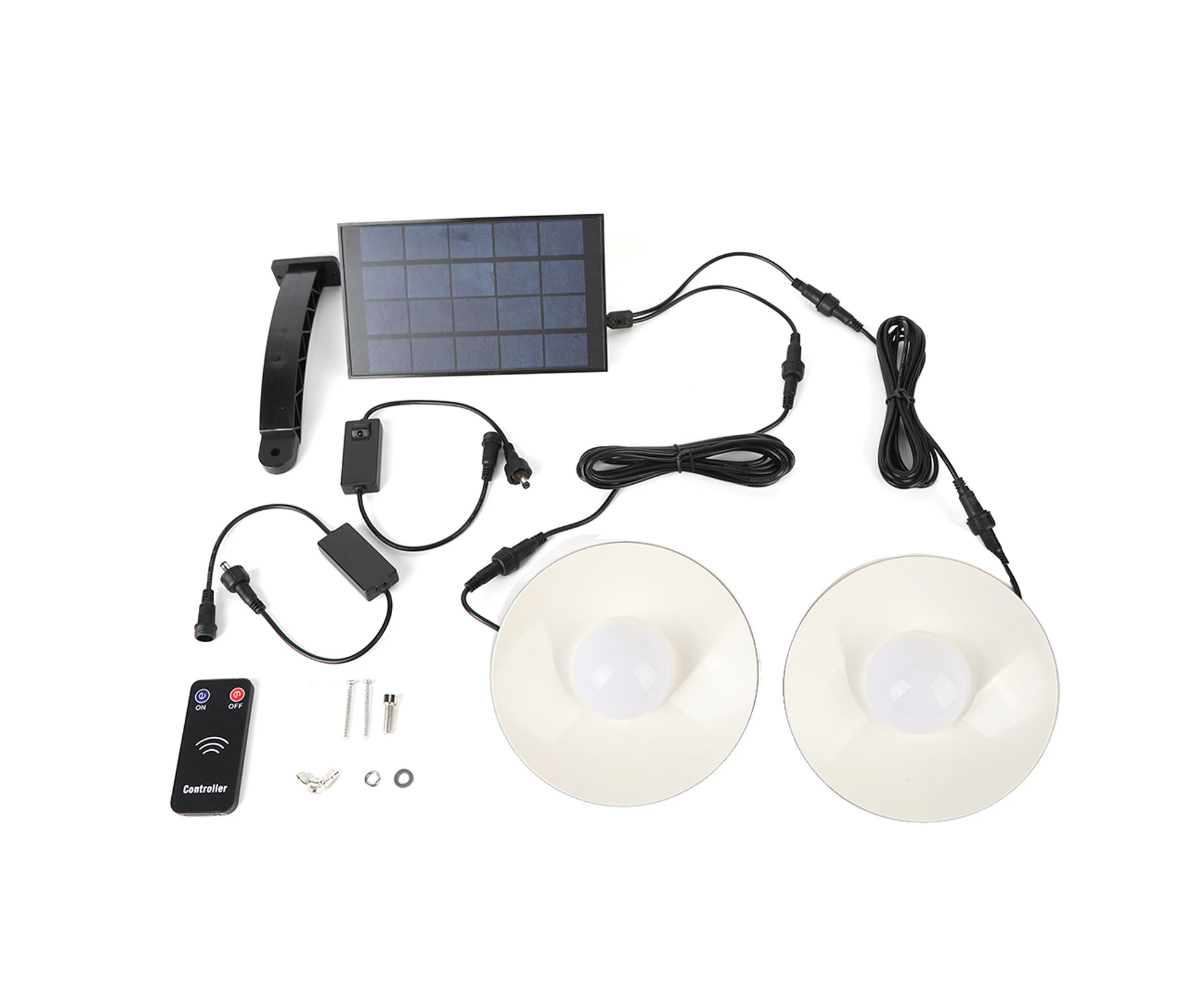 Outdoor Solar Lights IP65 Waterproof Energy Conservation 2 Headed Infrared Remote Control Solar Pendant Lamp for Gardens White