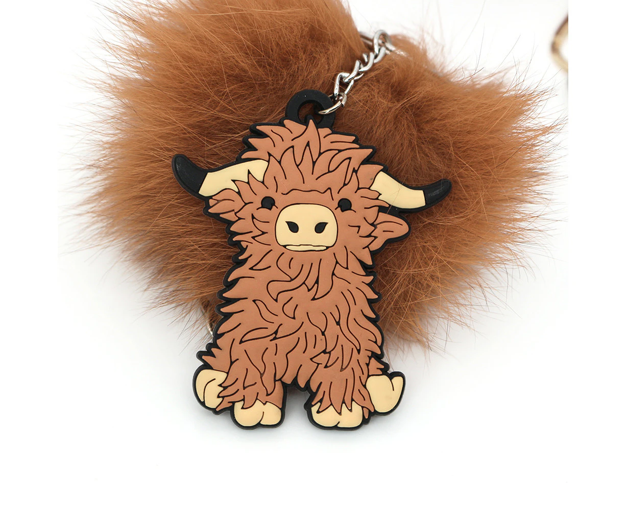 Highland Cow Key Accessories Alpine Cow Pvc Keychain Cute Cartoon Keychain,Light Brown