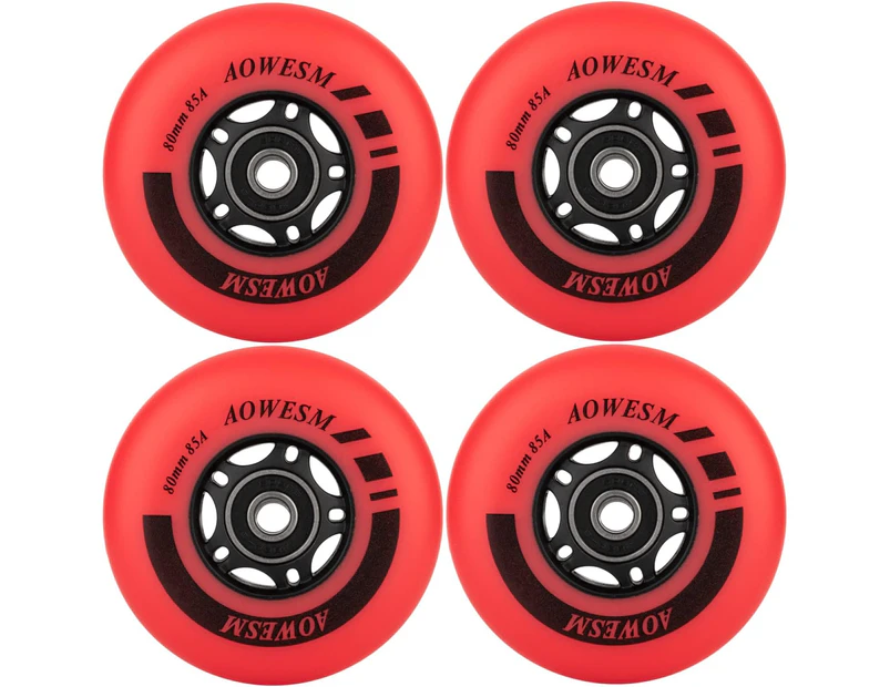 AOWESM Inline Skate Wheels 80mm 76mm 72mm 85a Outdoor Indoor Black Blue Red Roller Hockey Blades Replacement Wheels w/Bearings ABEC-9 and Floating Spacers