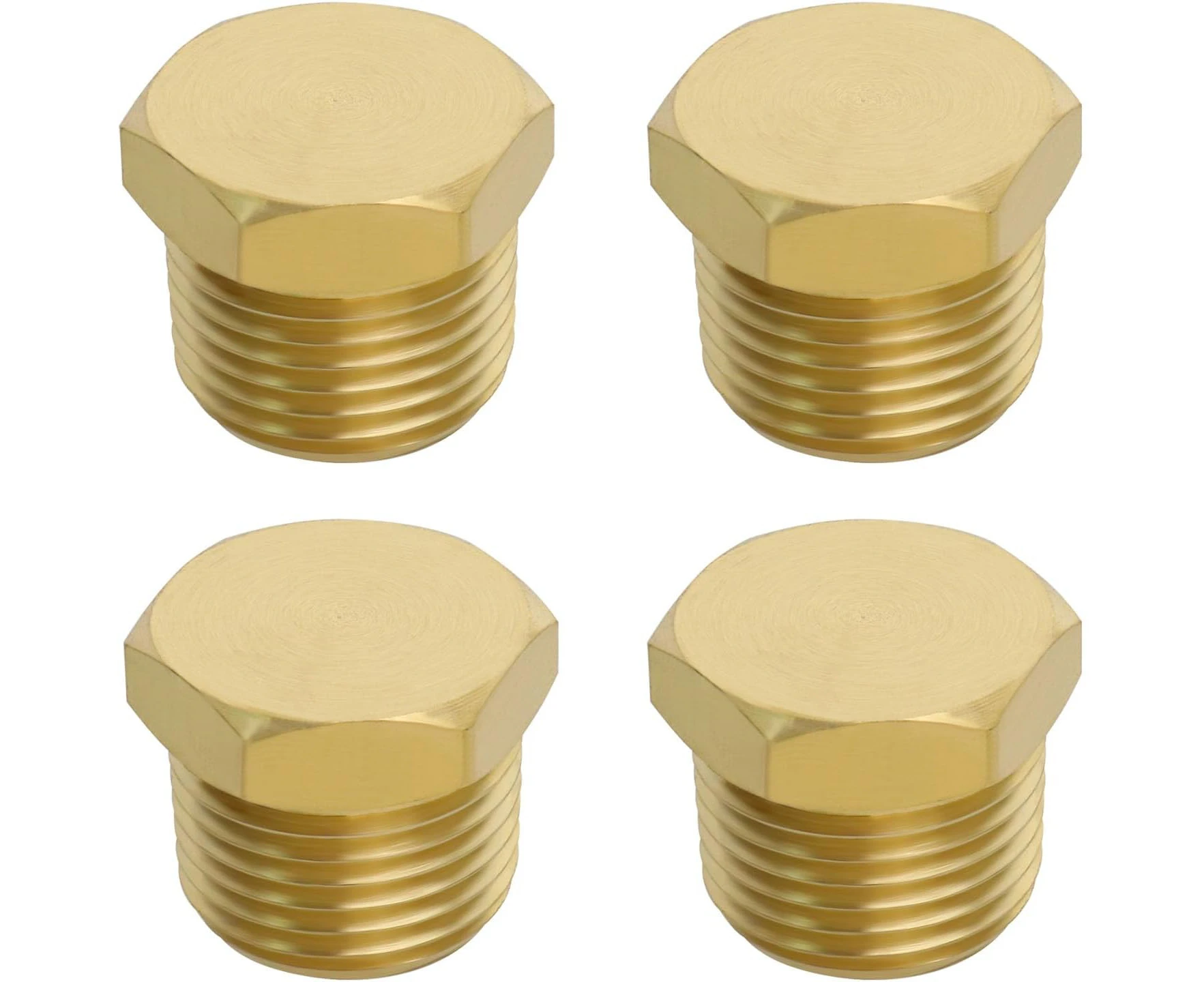 EMSea 4pcs 1/4inch NPT Male Thread Brass Pipe Plug Hex Outernal Head Socket Fitting for Blocking Off Intake Manifold Water Ports Water Pump Ports Gold