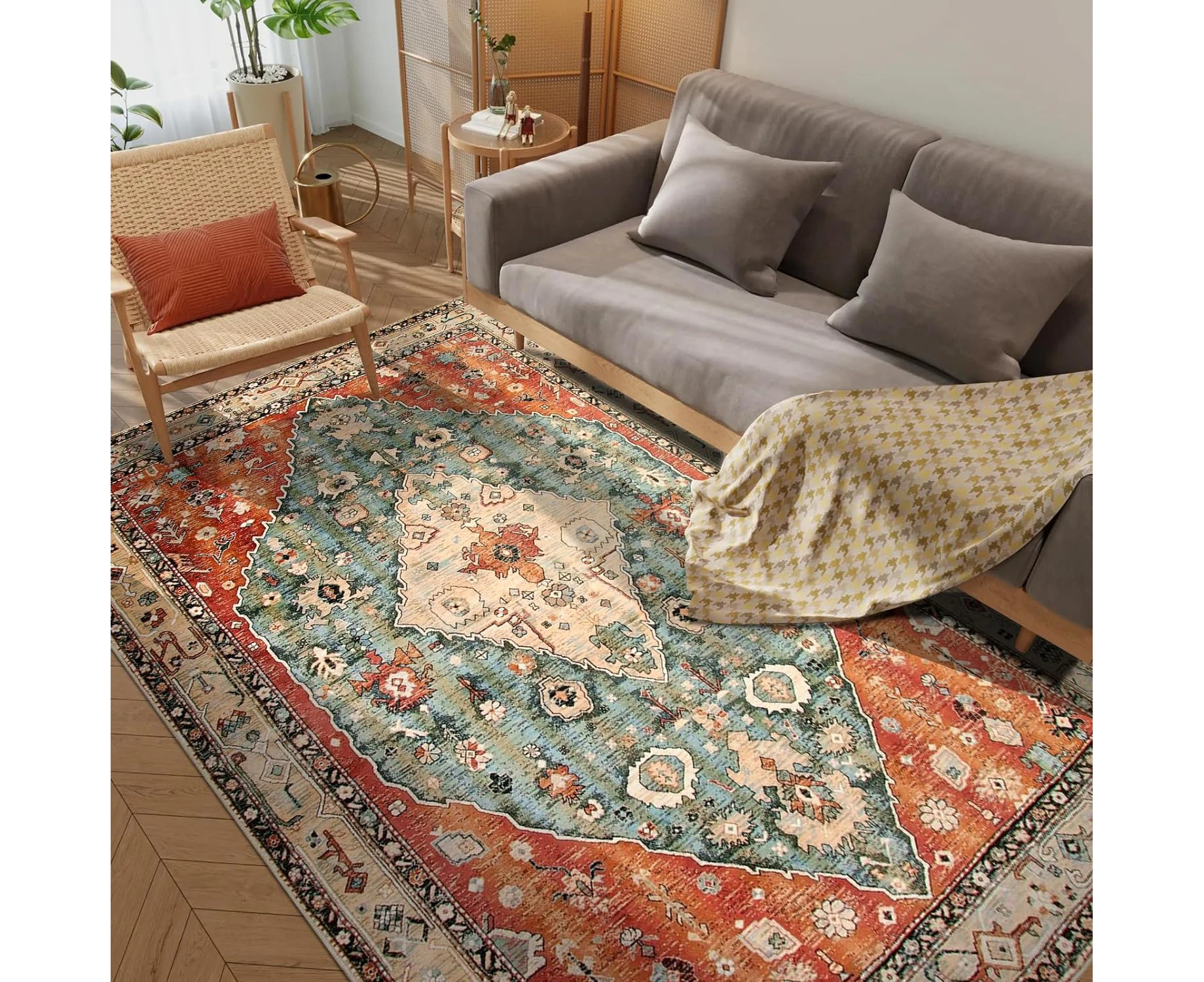 Soft Boho Area Rug - 300 * 200cm Non-Slip Washable Carpet,Floor Rugs for Living Room/Bedroom/Dining/Office, Gradient Colour Design