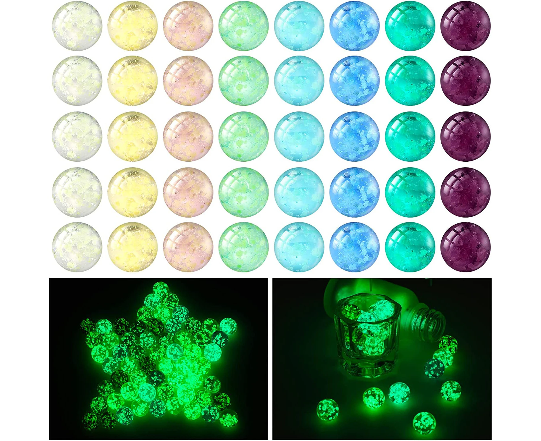 48 Pieces Marbles Glow in The Dark Mixed Colors Luminous Glass Marbles for Marble Games DIY and Home Decoration (1 cm/ 0.4 Inch)