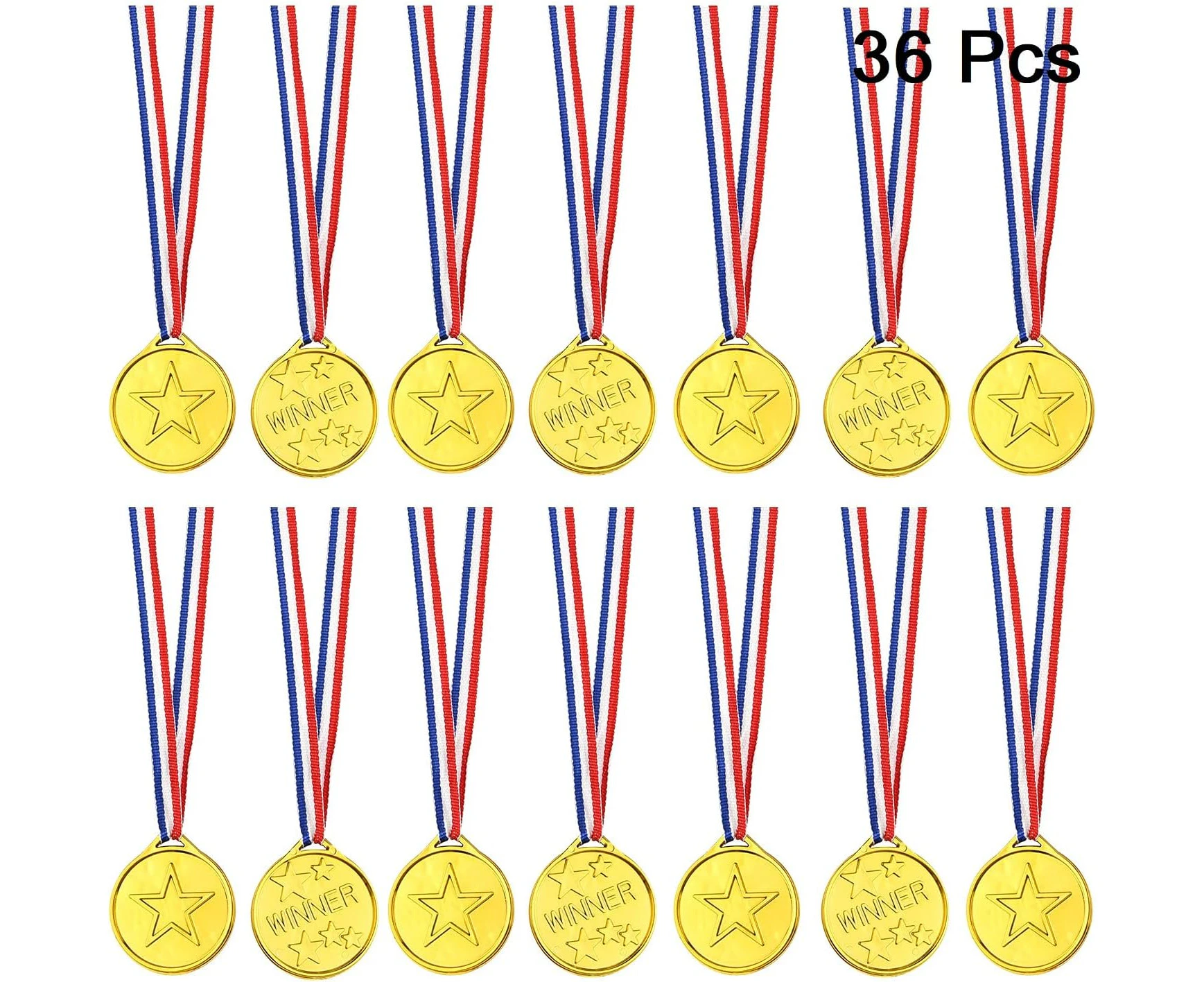 FEPITO 36 Pcs Winner Medals Kids Plastic Gold Medals Silver Medals and Bronze Medals for Kids Party Favor Decorations and Sports Awards