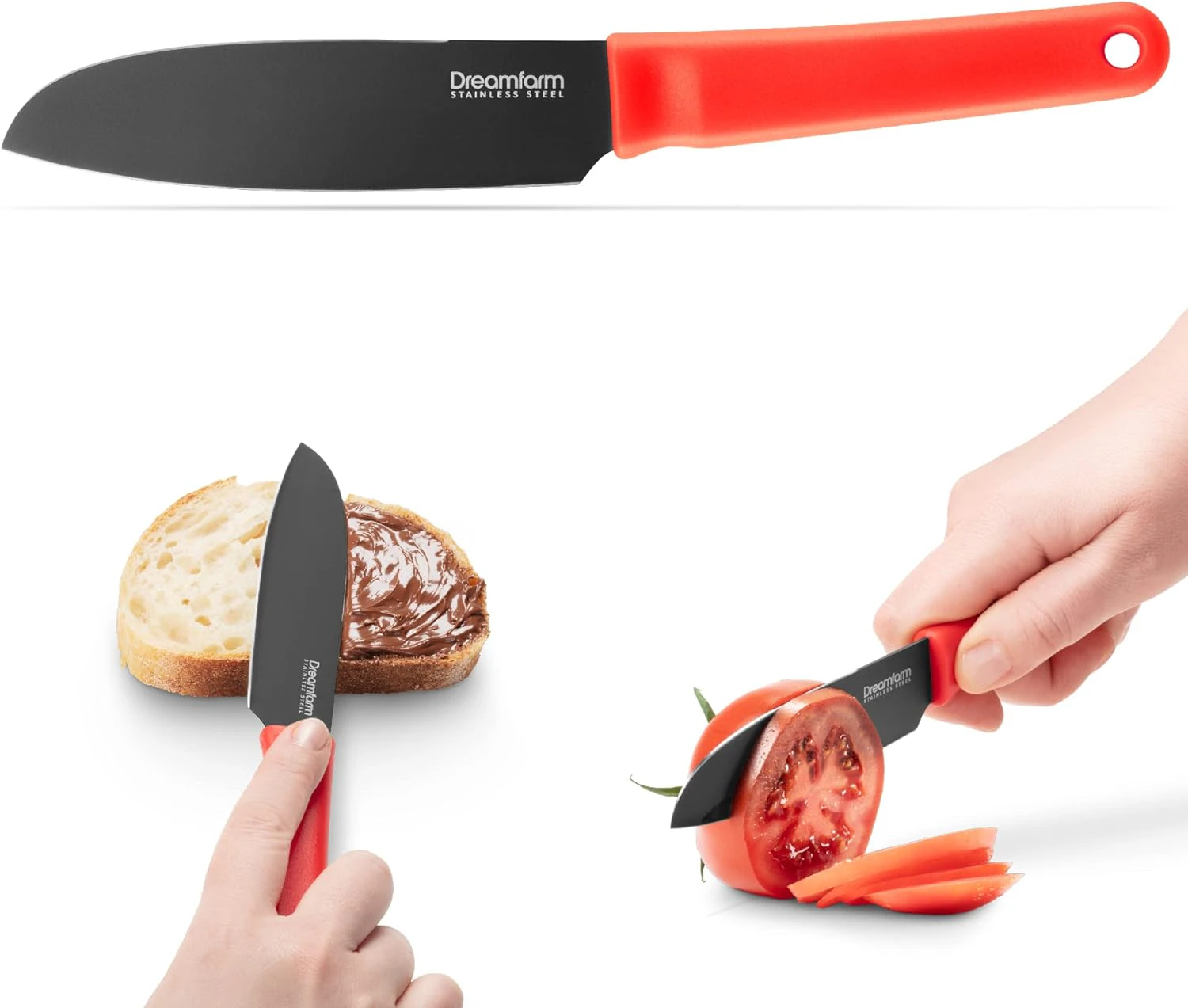 Dreamfarm Kneed Everyday Cutting, Spreading, & Scooping Pairing Knife with Built-in Plastic Wrap Cutter & Blade Safety Cover - Black