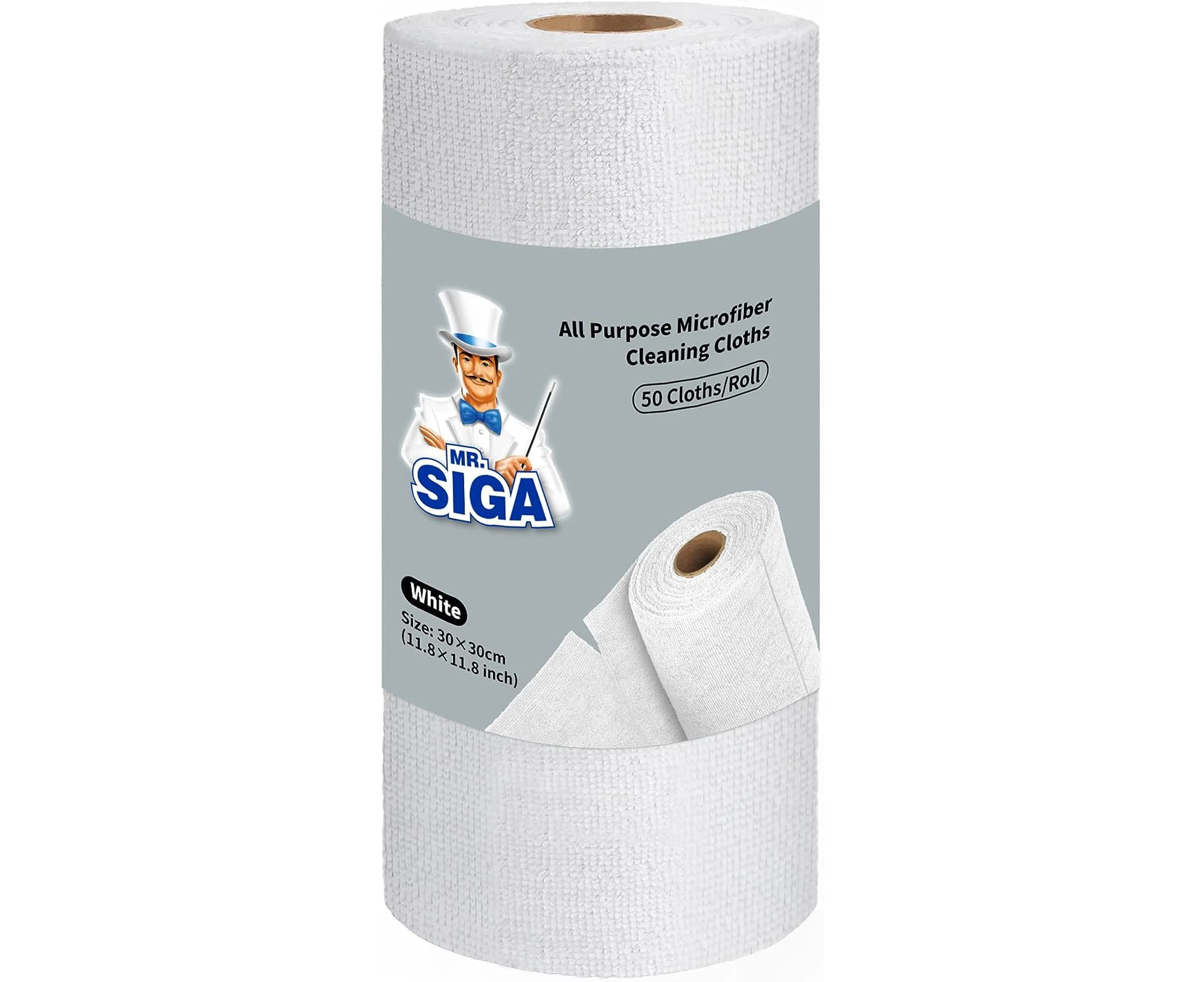 MR.SIGA Microfiber Cleaning Cloths in Roll, Lint Free Cleaning Wipes, Value Pack Reusable Kitchen Towels, 50 Cleaning Cloths Per Roll, Light Teal