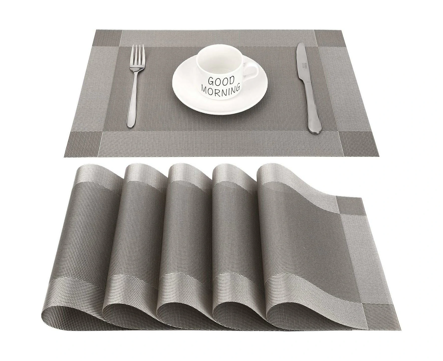 Washable placemats with cloth, set of 6, gray