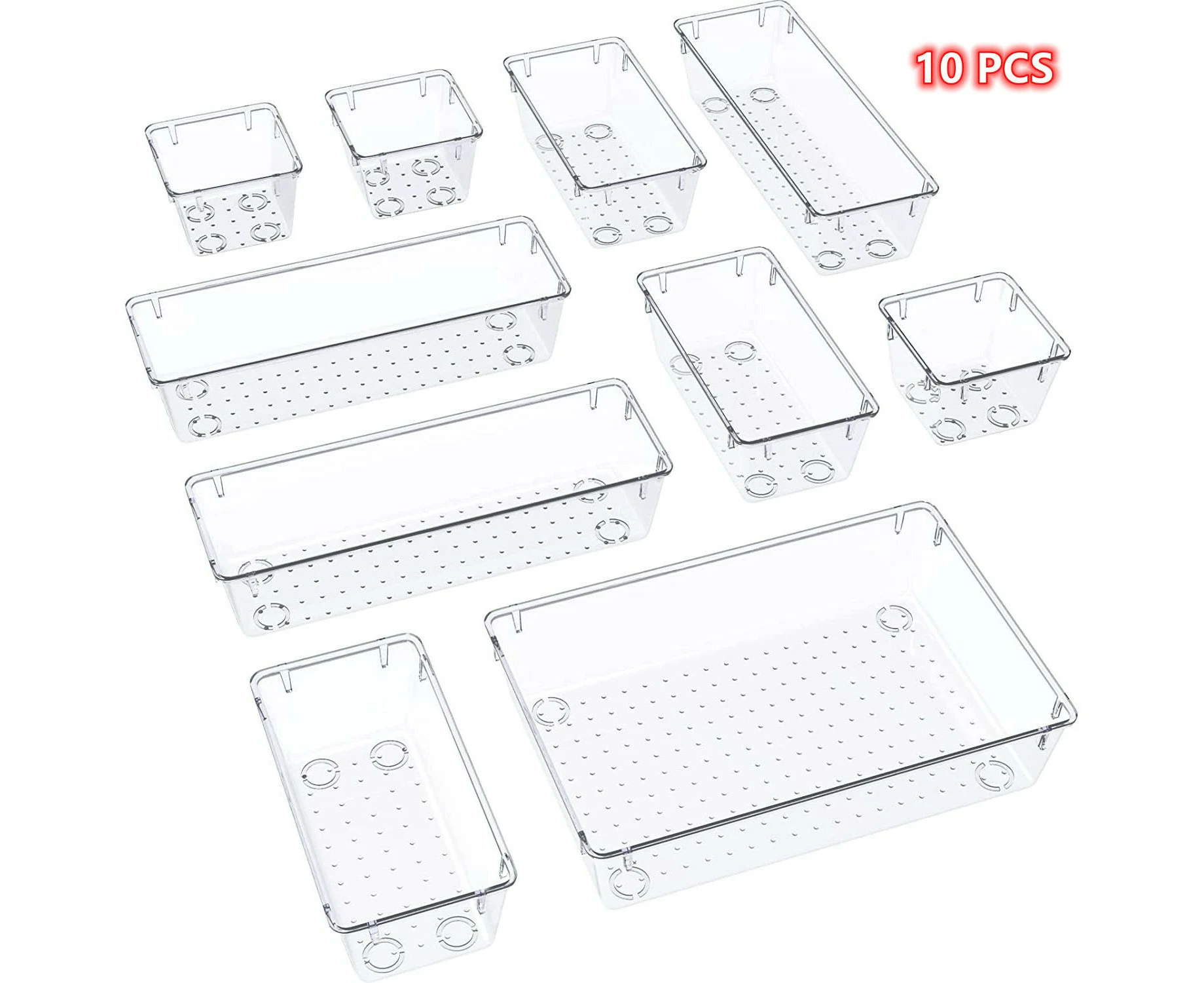 Drawer organization system with 4 sizes dresser organizer.