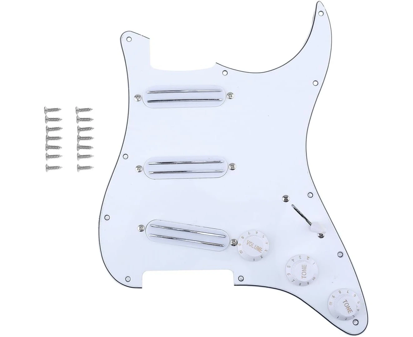 Musiclily Basic Pre-wired Loaded Standard ST-SSS Pickguard with Ceramic Magnet Dual Hot Rail Pickups Set for Strat Style Electric Guitar, 4Ply White Pearl