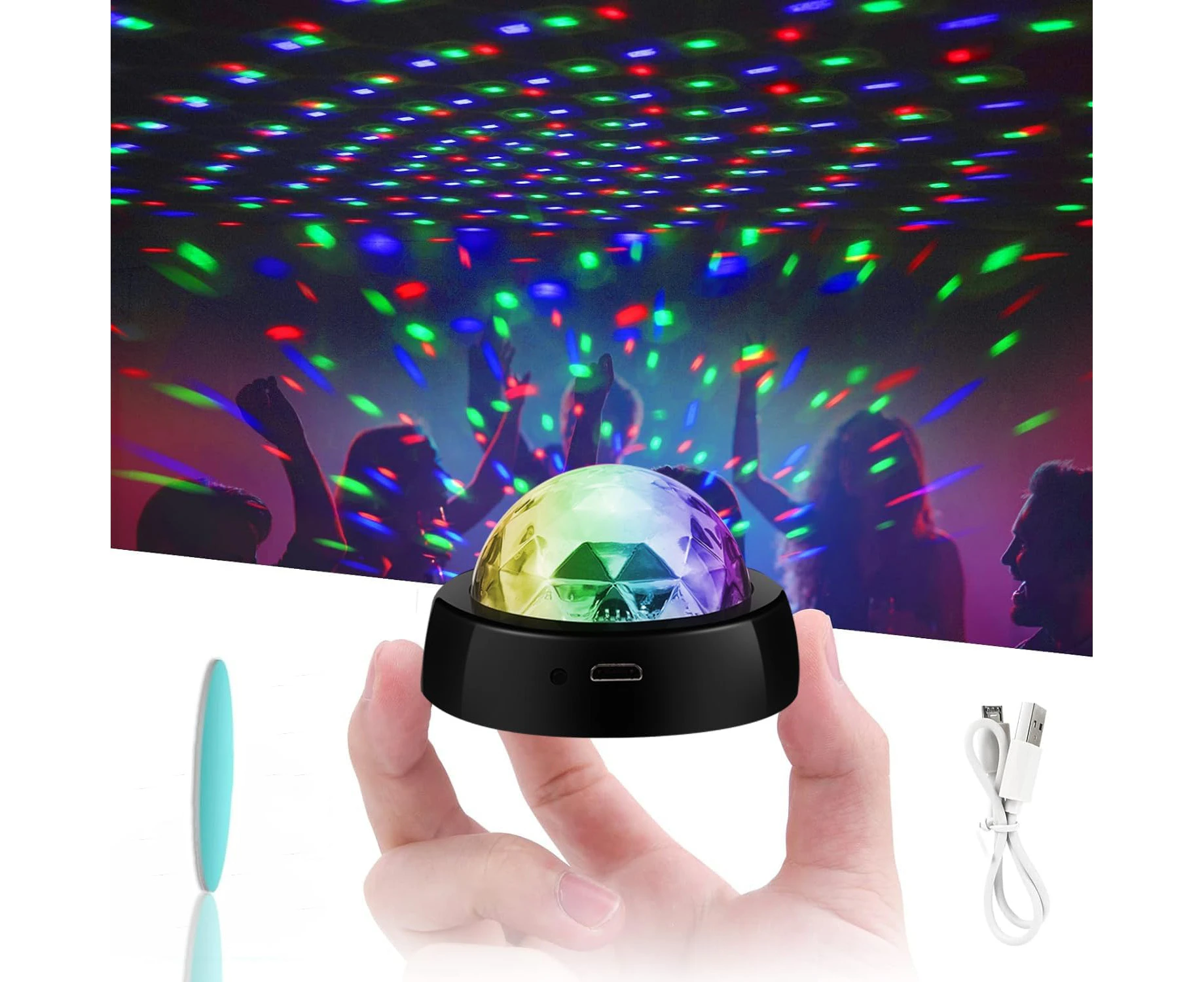 2 PCS Car Disco Ball Atmosphere Lights,3 Color LED Disco Ball Lights,USB Mini Disco Ball Lights,Sound Activated Disco Ball Ambient Light for Birthday, Part