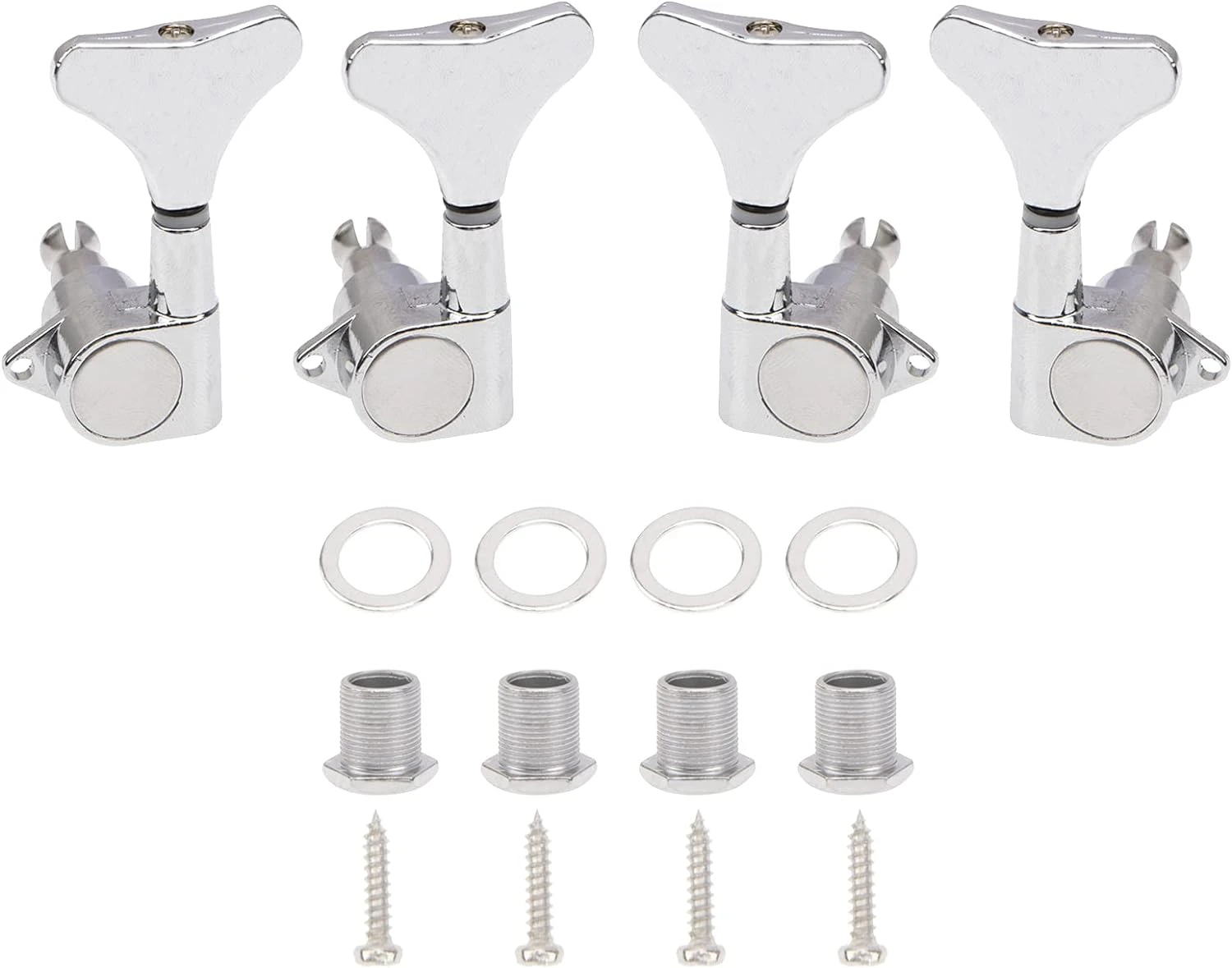 4Pcs Yootones Sealed Bass Tuning Pegs Machine Heads 2R2L Compatible with Electric Bass Tuners Replacement Parts (Silver)