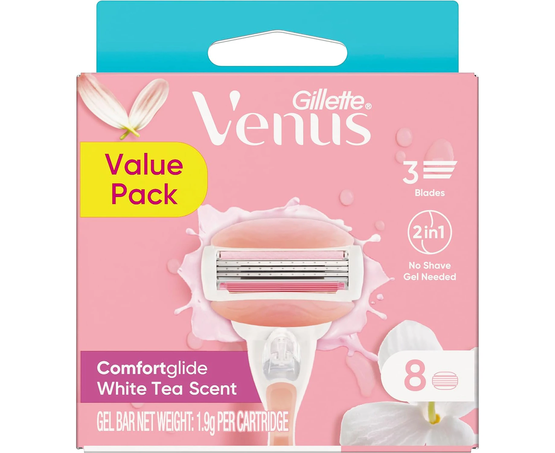 Gillette Venus ComFortglide White Tea Women's Razor Blade Refills, 4 Count