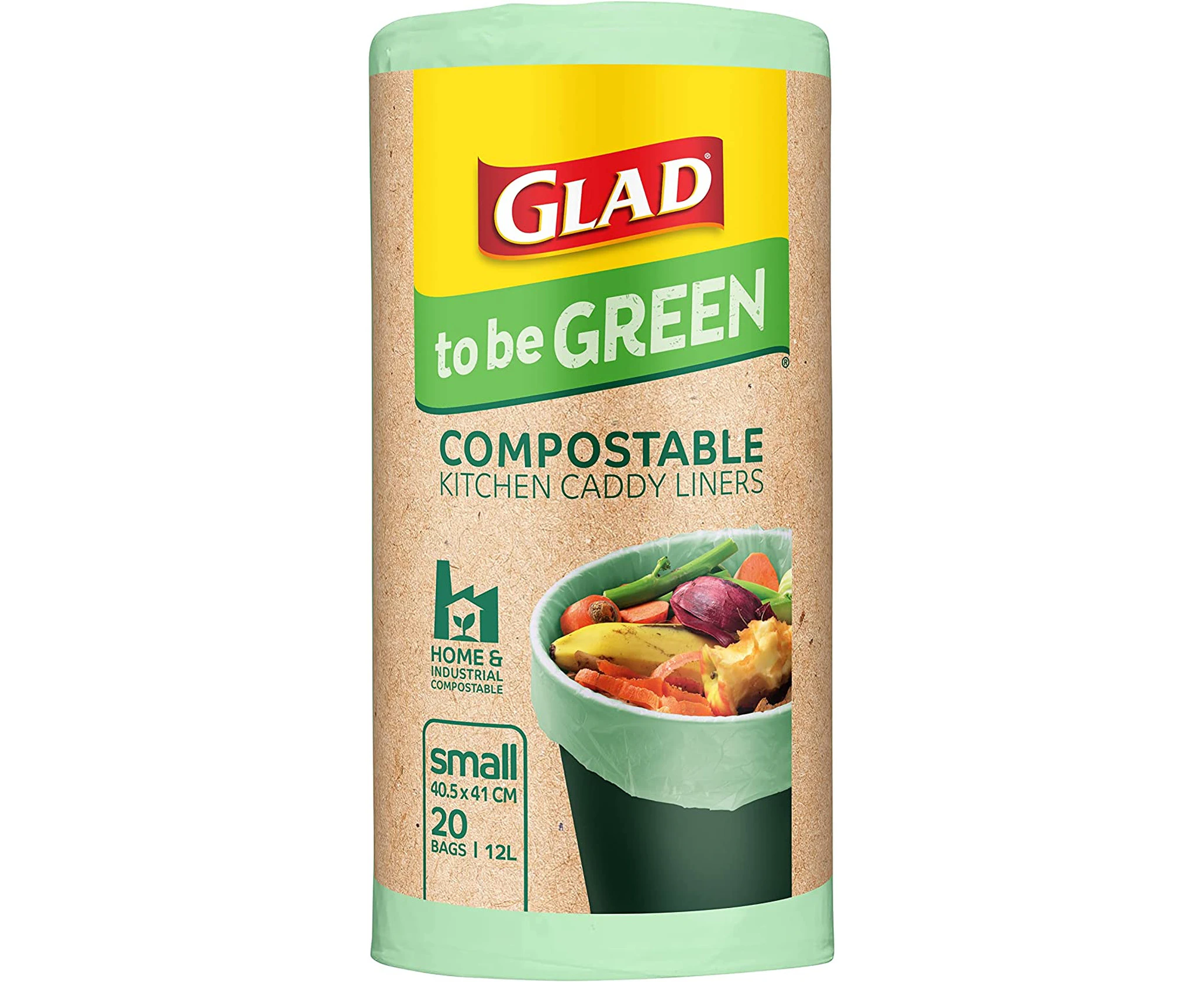 Glad To Be Green Compostable Kitchen Caddy Liners, Mini Size Fits 8L Bin, 25 Count