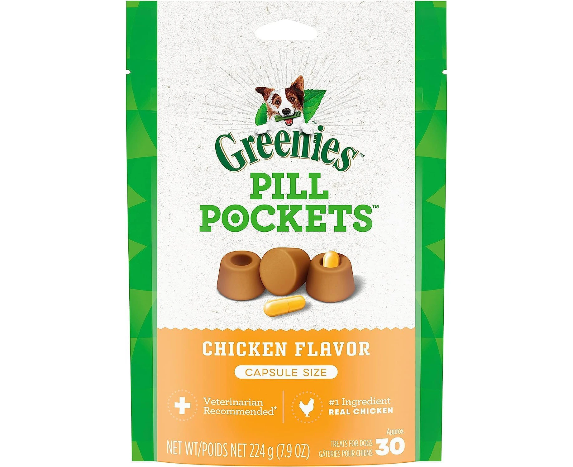 GREENIES Pill Pockets Capsule Size Natural Dog Treats Chicken Flavor, 15.8 oz. Value Pack (60 Treats)