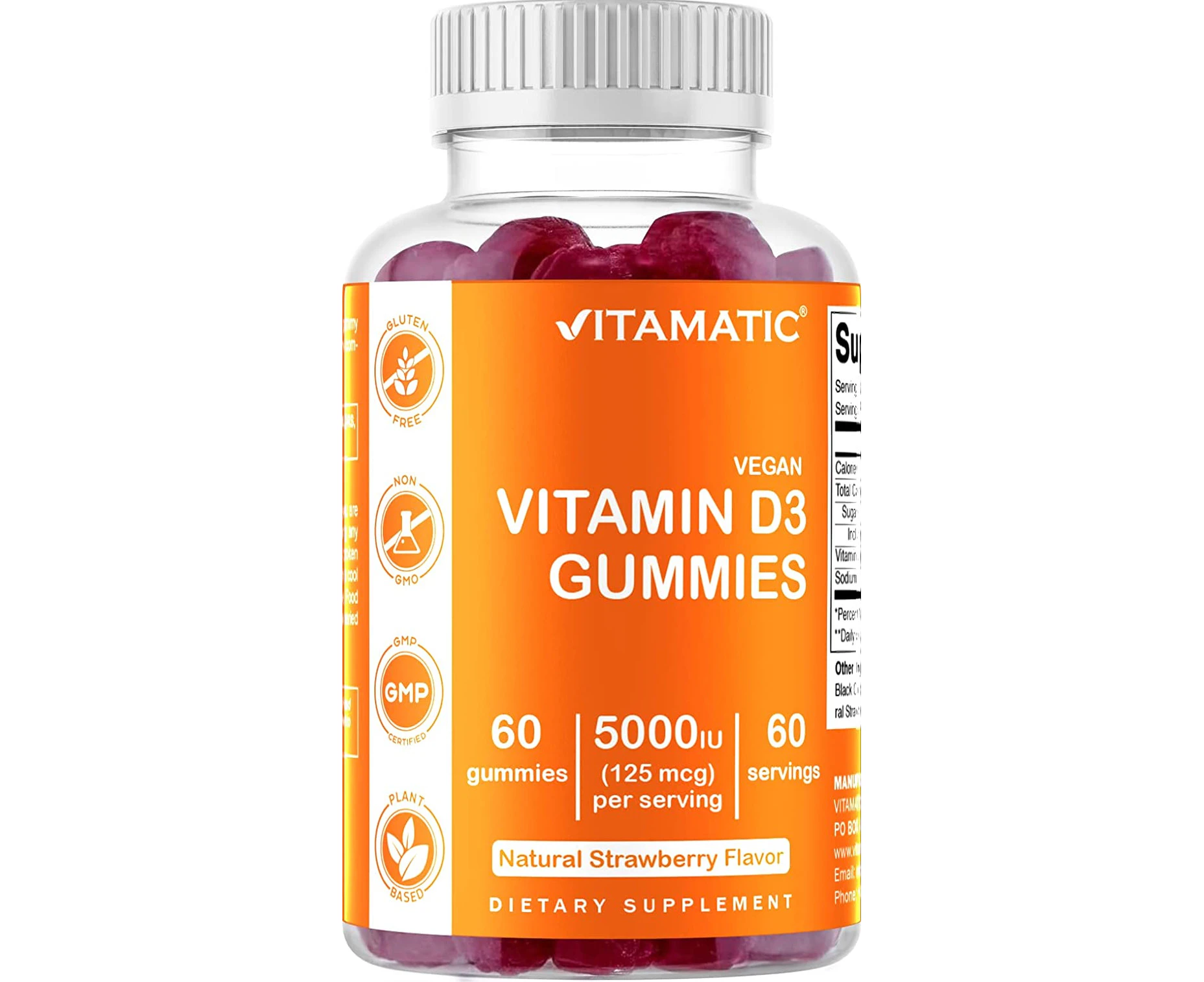 2 Pack Vitamatic Vitamin D3 Gummies - 5000 IU Per Gummy - 60 Vegan Gummies - Great Taste - Healthy Bones, Teeth, Mood, Joint & Immune System Function (Tota