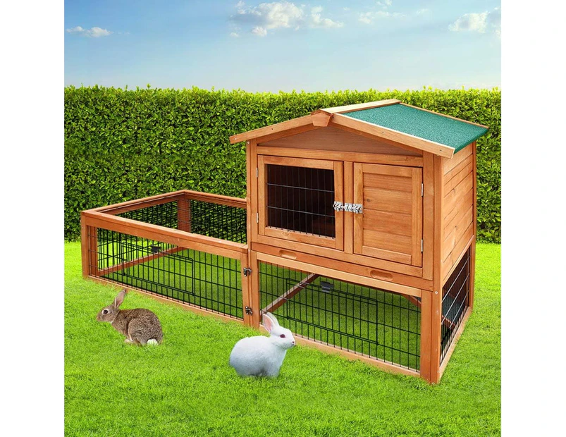 i.Pet Chicken Coop Large Rabbit Hutch, 138 x 49 x 85cm Coops Wooden Pet House Run Cage Walk in Guinea Pig Ferret Bunny Hen Chook, Outdoor Metal Door Roof L