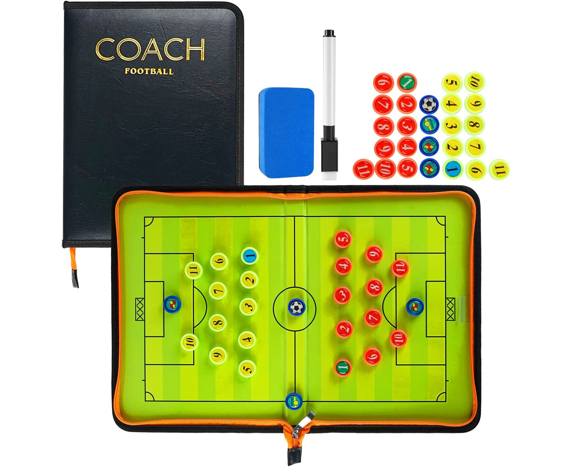 Joyeee Football Soccer Magnetic Clipboard Magnetic Coach Board with Dry Eraser, Marker Pen, Magnets - Football Soccer Coaching Board Tactic Board Strategy