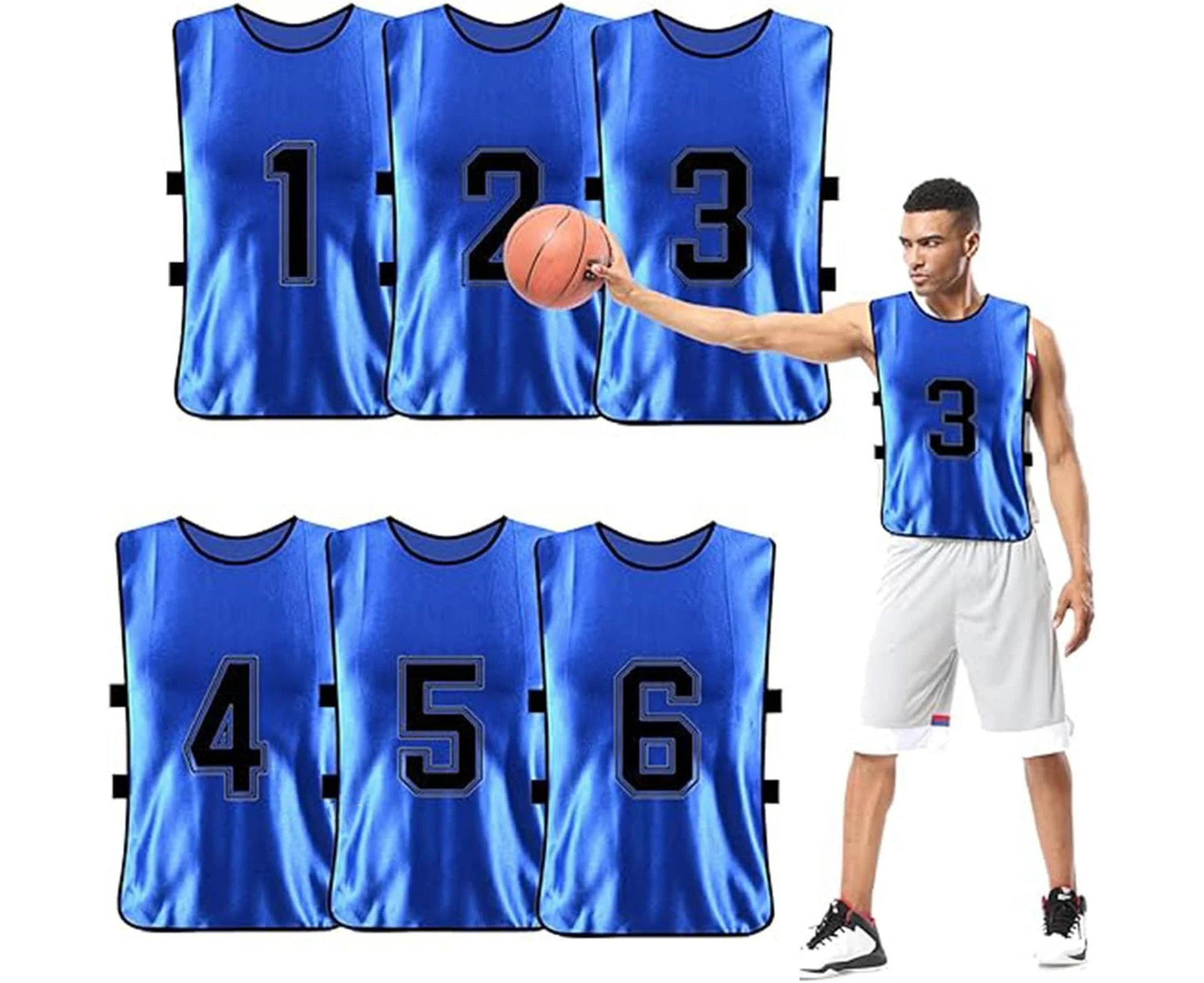 Soccer Scrimmage Practice Vests,6 Pack SprotsTrainingVests,ReversibleNumberedSoccerTeamPennies with Belt,Soccer Pinnies Quick Drying Football Team Jerseys