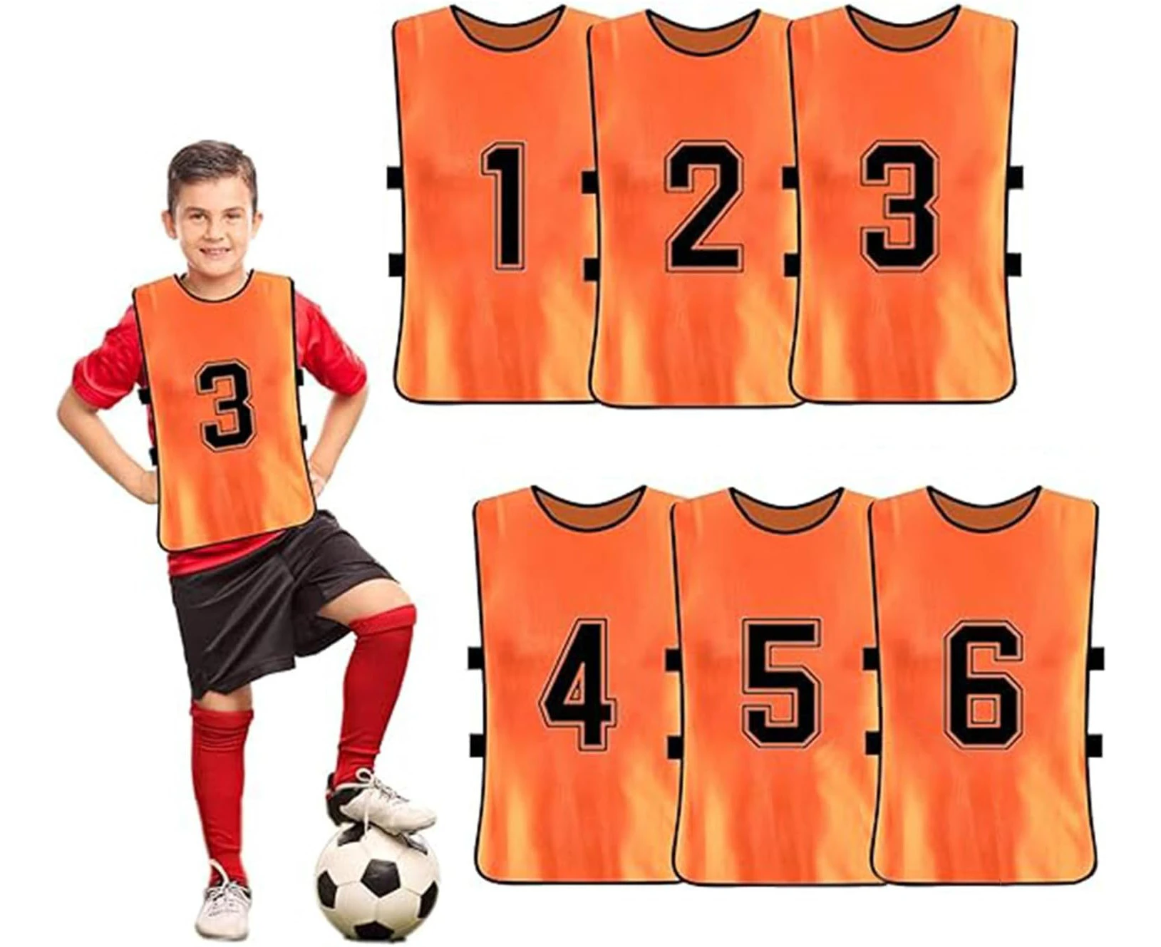 Soccer Scrimmage Practice Vests,6 Pack SprotsTrainingVests,ReversibleNumberedSoccerTeamPennies with Belt,Soccer Pinnies Quick Drying Football Team Jerseys