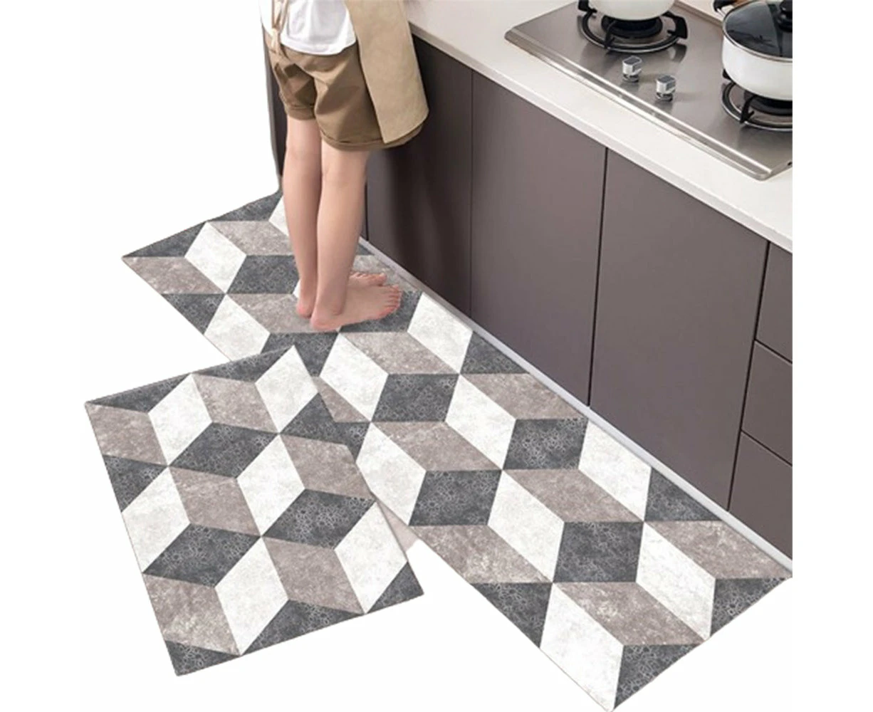 2Pcs Set Non-Slip Kitchen Floor Mats Home Door Mats Easy Clean Style 2