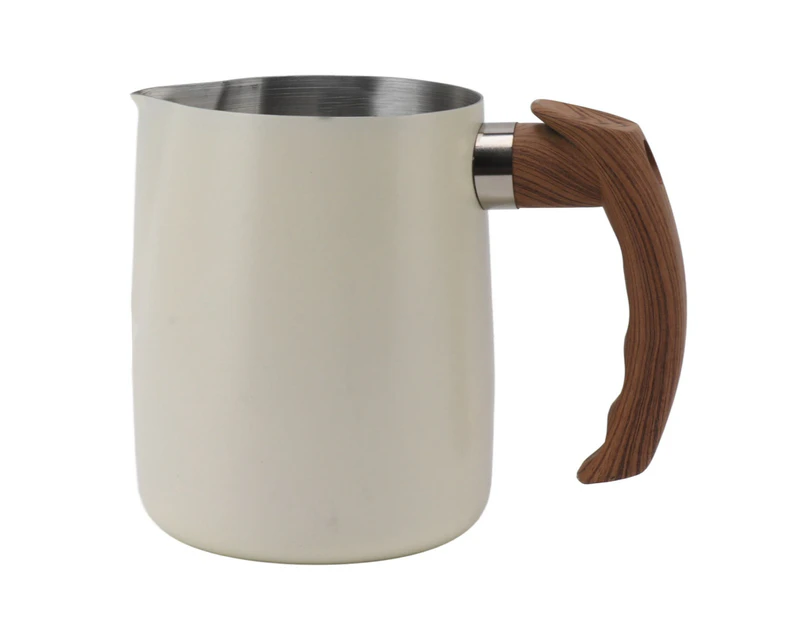 Milk Frothing Cup Inner Scale 304 Stainless Steel Dripless Spout Coffee Steaming Pitcher with Handle Pearl White 600ml