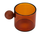 Glass Coffee Cup Clear Heatproof Glass Coffee Mug with Wooden Ball Handle for Office Bar PartyBrown