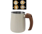 Milk Frothing Cup Inner Scale 304 Stainless Steel Dripless Spout Coffee Steaming Pitcher with Handle Pearl White 600ml