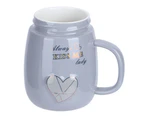 Modern Innovative Heart Pattern Ceramic Mug Milk Coffee Tea Cup with Lid for Home Office(Gray 500ml)