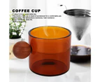 Glass Coffee Cup Clear Heatproof Glass Coffee Mug with Wooden Ball Handle for Office Bar PartyBrown