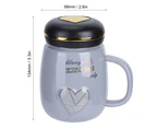 Modern Innovative Heart Pattern Ceramic Mug Milk Coffee Tea Cup with Lid for Home Office(Gray 500ml)