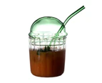 Glass Milk Tea Mug, Clear Glass Coffee Mug Foam Mug Canister Mug, Glass with Lid and Straw, Green