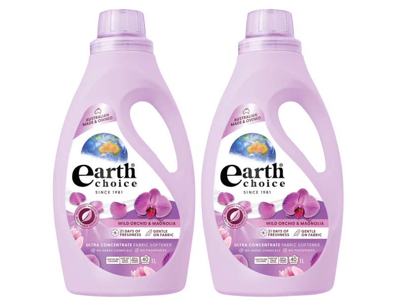 2 x 1L Earth Choice Ultra Concentrate Fabric Softener Wild Orchid & Magnolia