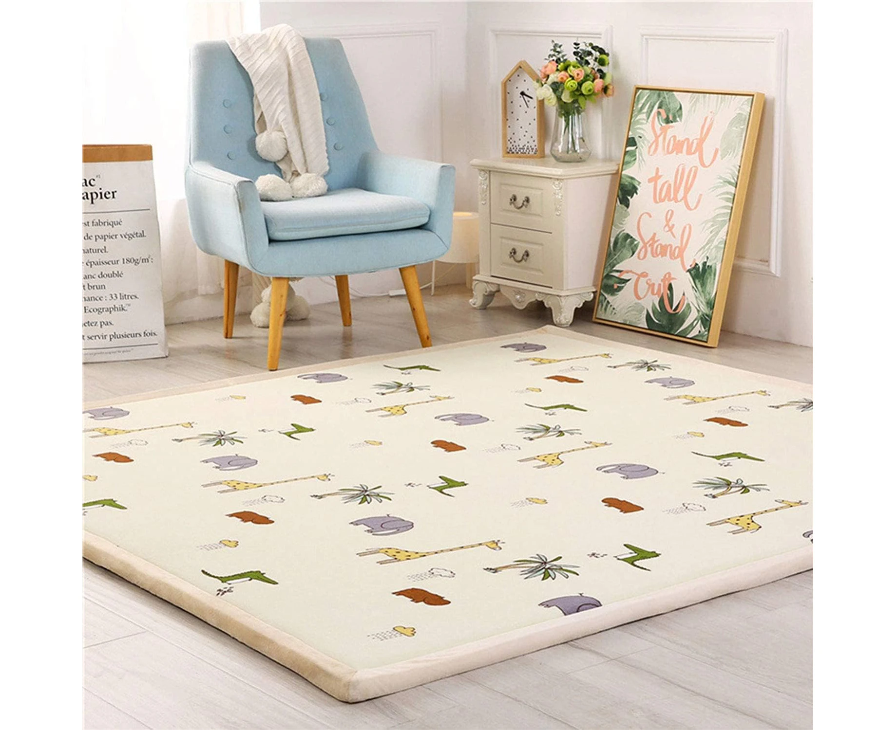 Kids Play Area Rug - Soft & Thick Coral Velvet Nursery Rug, Crawling Mat for Toddler, Jungle Animals Play Mat, 2cm Non-Toxic & Anti-Skid Coral Velvet Area